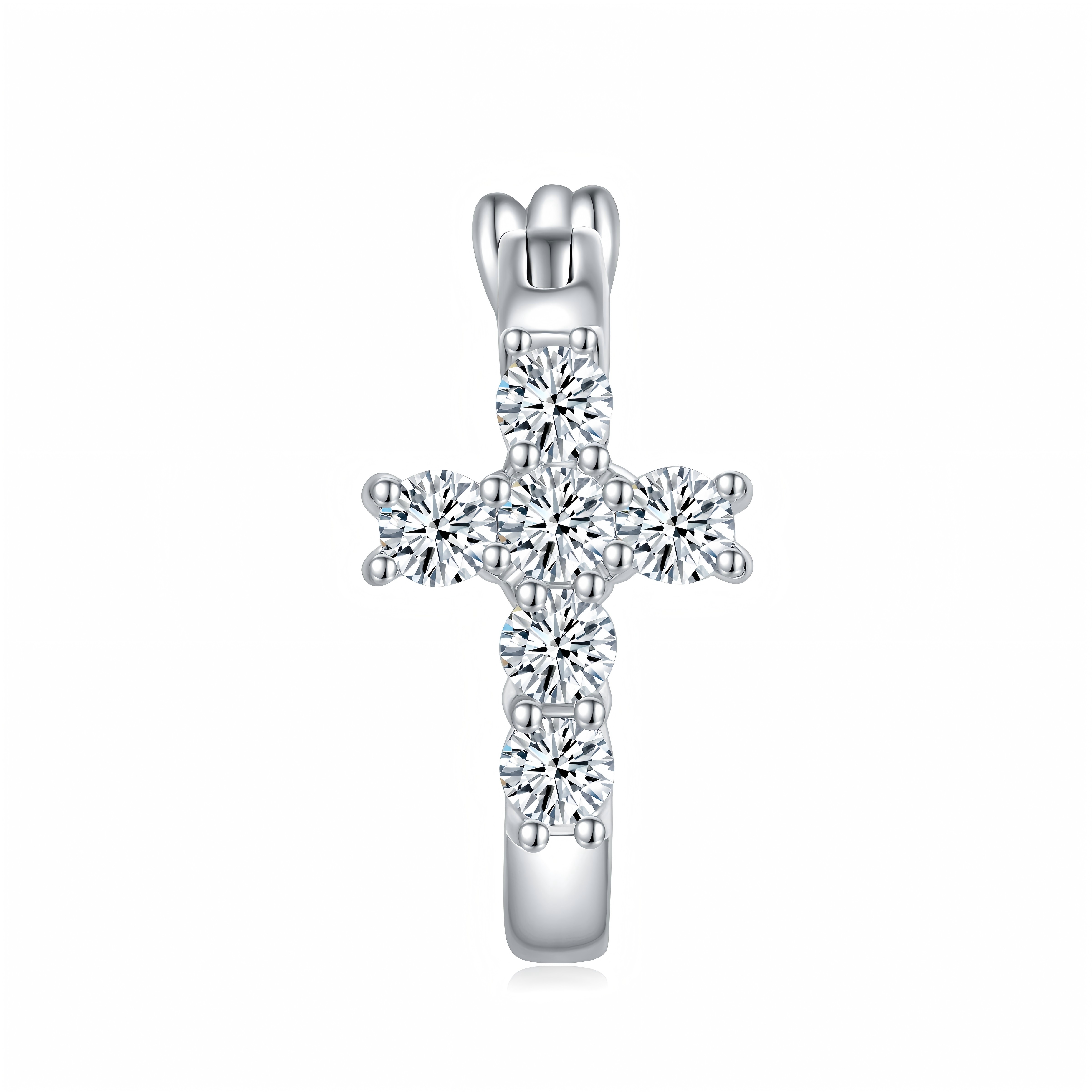 Sterling Silver Cross Hoop Earrings Moissanite Christian Jewelry With GRA Certificate