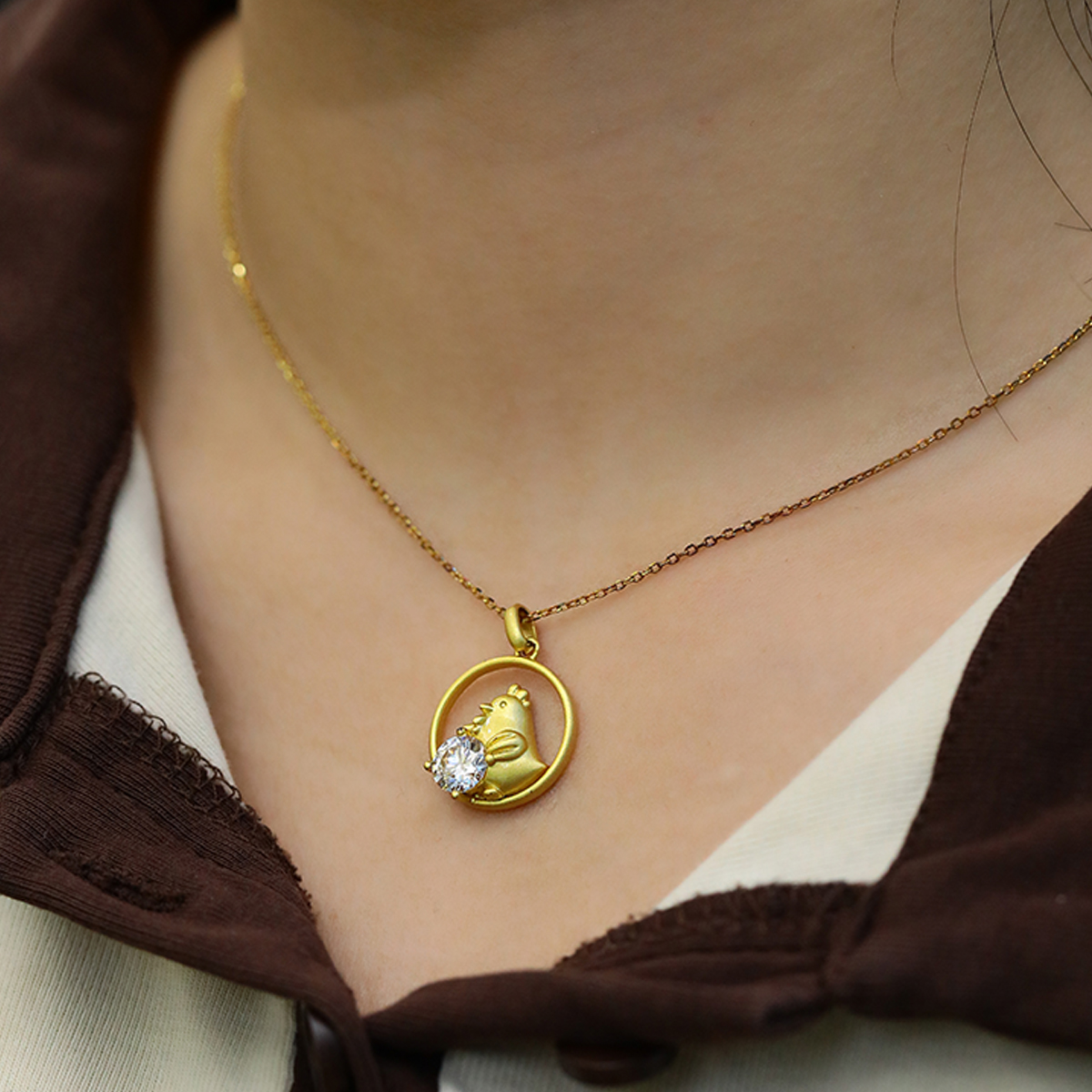 Sterling Silver Gold Plated 1ct D Color VVS1 Moissanite Rooster Zodiac Necklace 4.2g