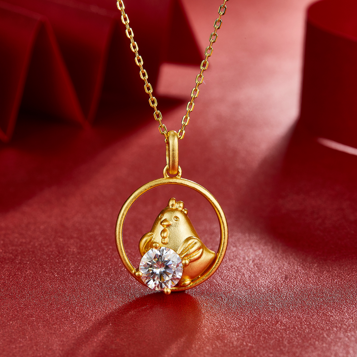 Sterling Silver Gold Plated 1ct D Color VVS1 Moissanite Rooster Zodiac Necklace 4.2g