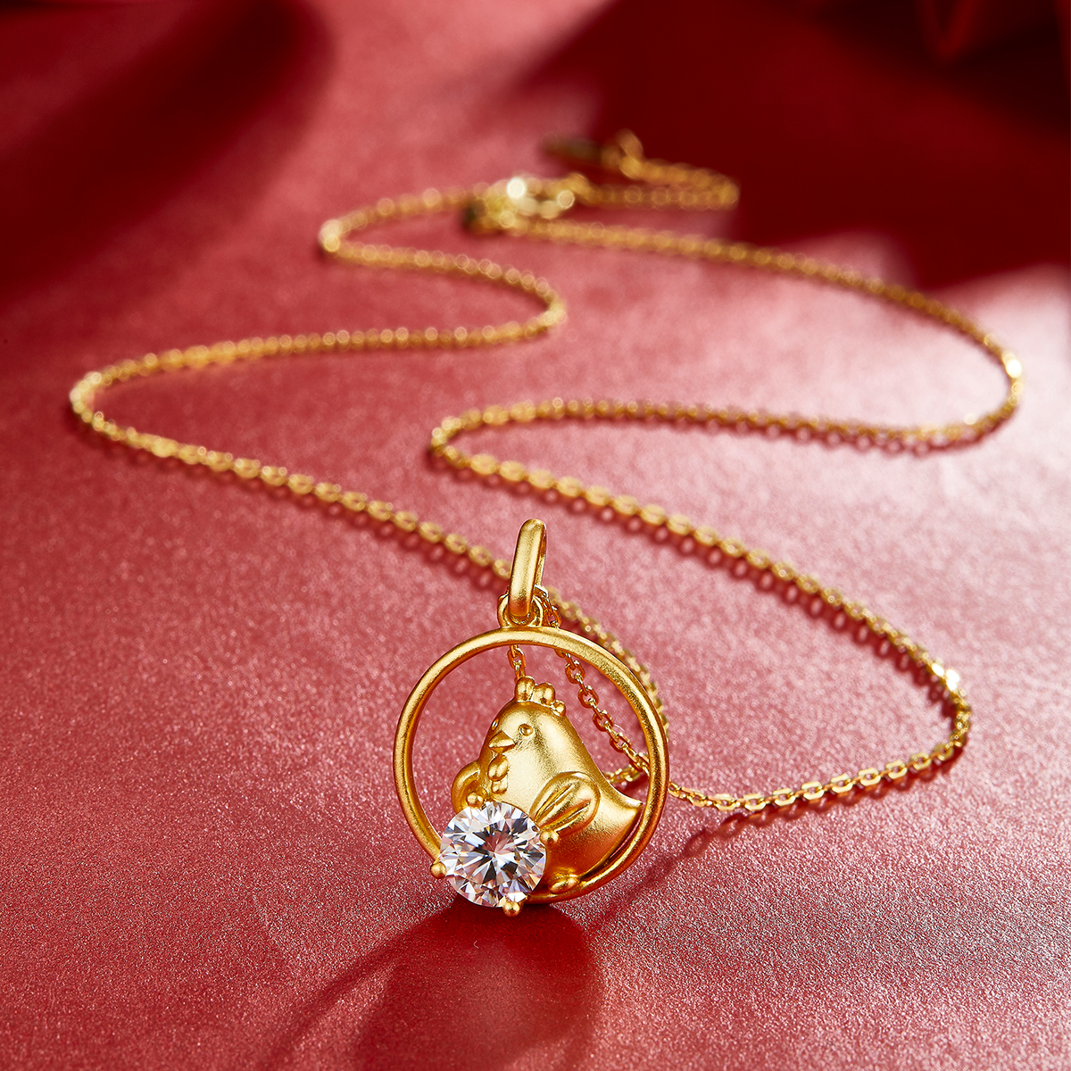 Sterling Silver Gold Plated 1ct D Color VVS1 Moissanite Rooster Zodiac Necklace 4.2g