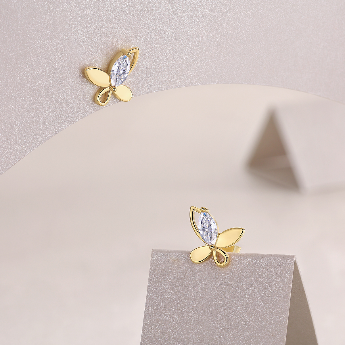 Sterling Silver Gold Plated Butterfly Stud Earrings, D-VVS1 Moissanite, 4.8g Heavyweight