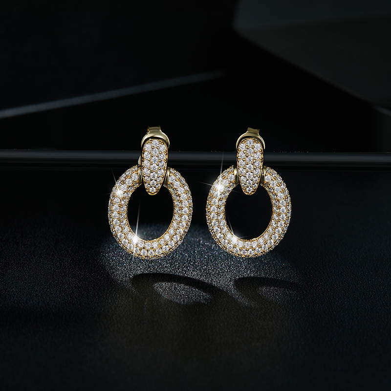 Sterling Silver Gold Plated Moissanite Dangle Earrings Full Pave Circle Drop Earrings With