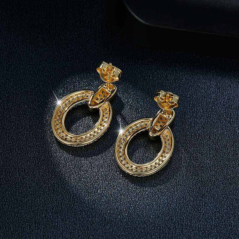 Sterling Silver Gold Plated Moissanite Dangle Earrings Full Pave Circle Drop Earrings With