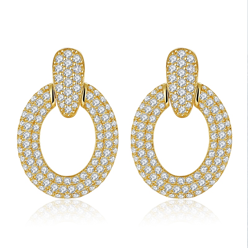 Sterling Silver Gold Plated Moissanite Dangle Earrings Full Pave Circle Drop Earrings With