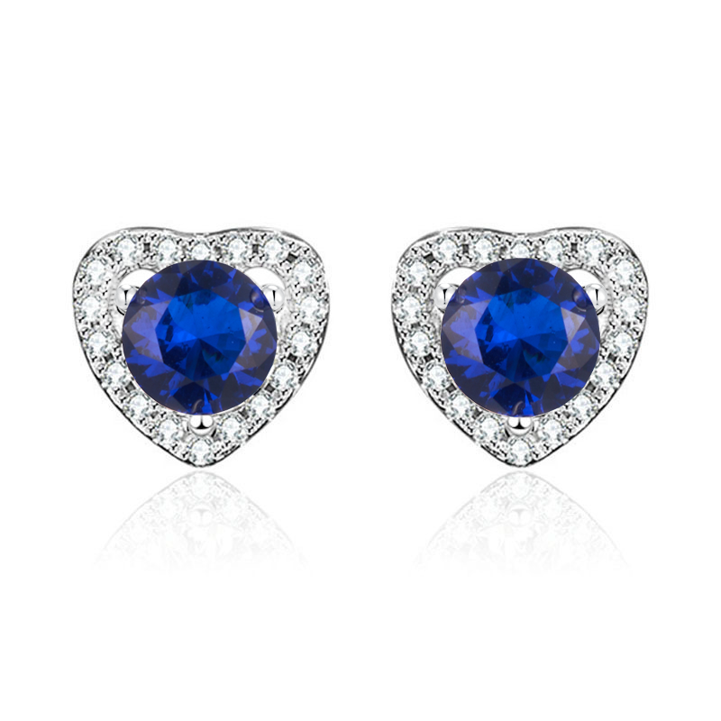 Sterling Silver Heart Halo Stud Earrings, 5mm Lab-Grown Ruby Sapphire, Platinum Plated