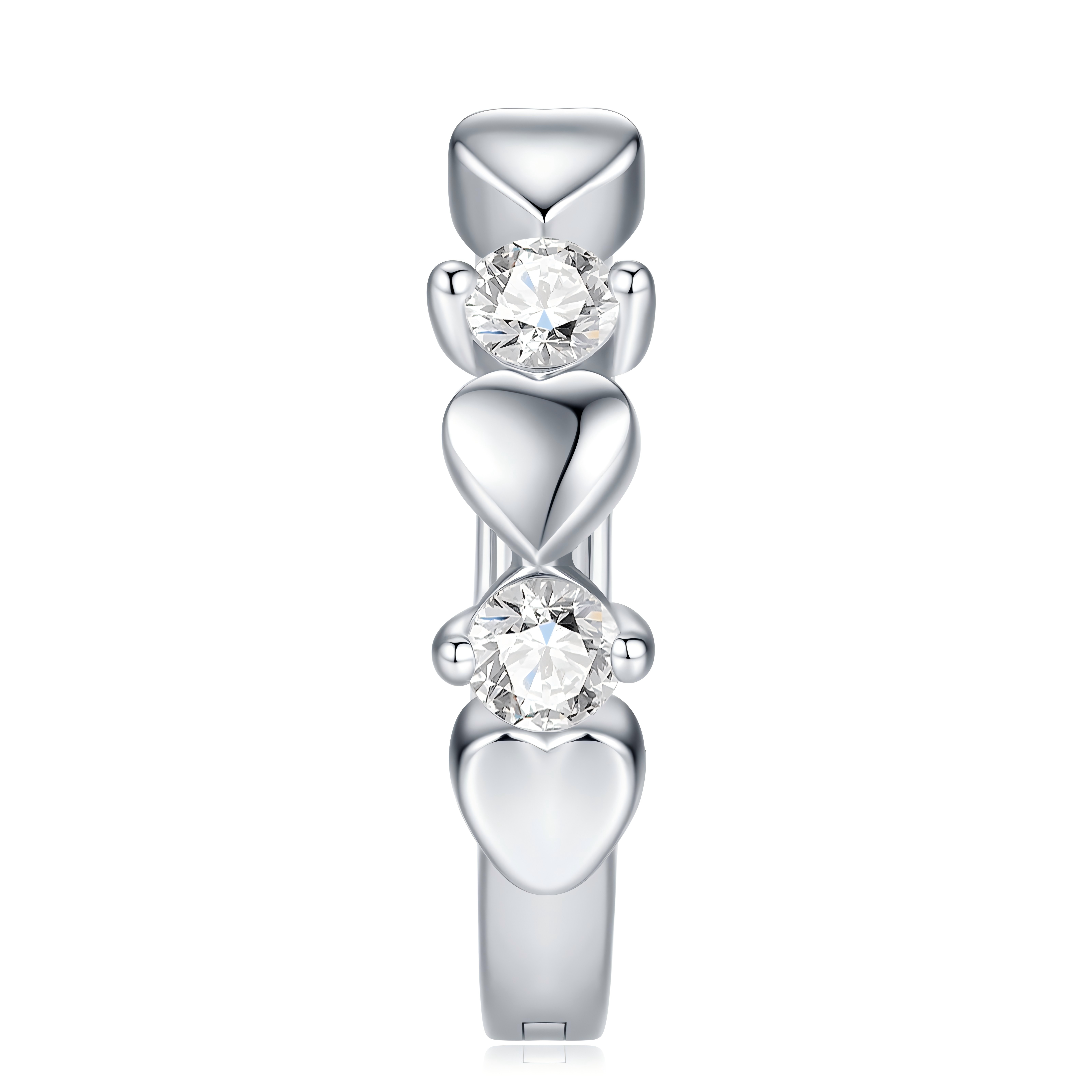 Sterling Silver Heart Huggie Earrings, 0.1ct D-VVS1 Moissanite, Platinum Plated 5.6g