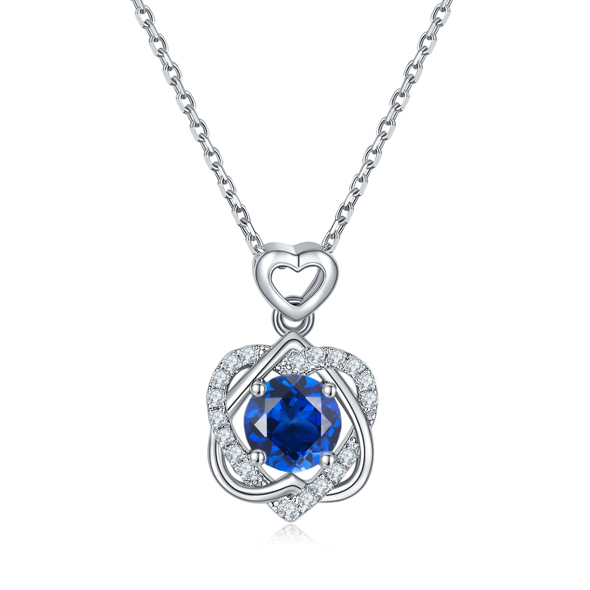Sterling Silver Heart Necklace, 1ct D-VVS1 Moissanite & Lab-Grown Gems, Platinum Plated 3g