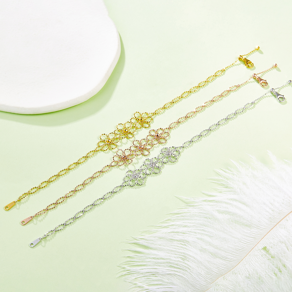 Sterling Silver Hollow Flower Bracelet 20cm Adjustable 1.8g Lightweight 14mm Wide 3 Colors