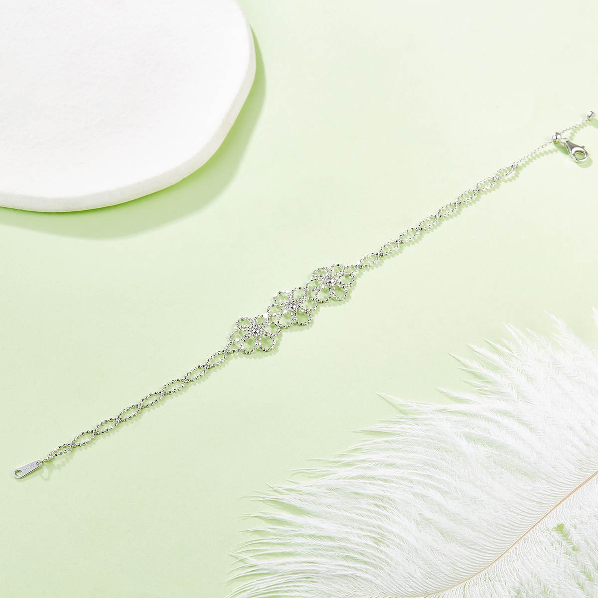 Sterling Silver Hollow Flower Bracelet 20cm Adjustable 1.8g Lightweight 14mm Wide 3 Colors