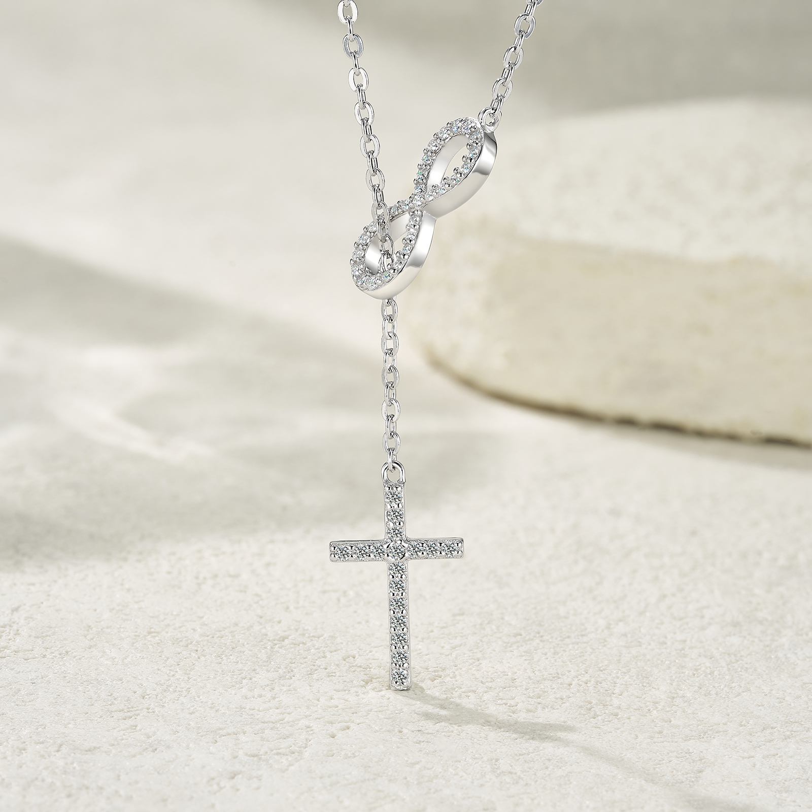 Sterling Silver Infinity Cross Necklace D Color VVS1 Moissanite Infinity Cross Pendant