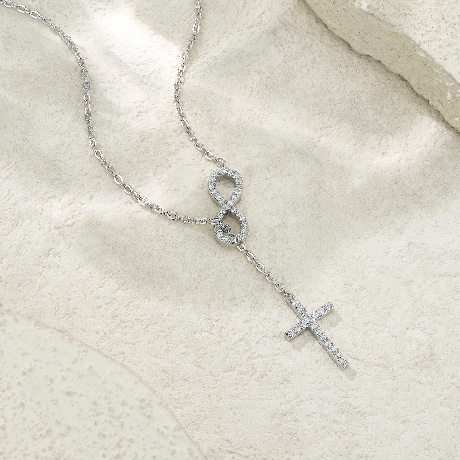 Sterling Silver Infinity Cross Necklace D Color VVS1 Moissanite Infinity Cross Pendant