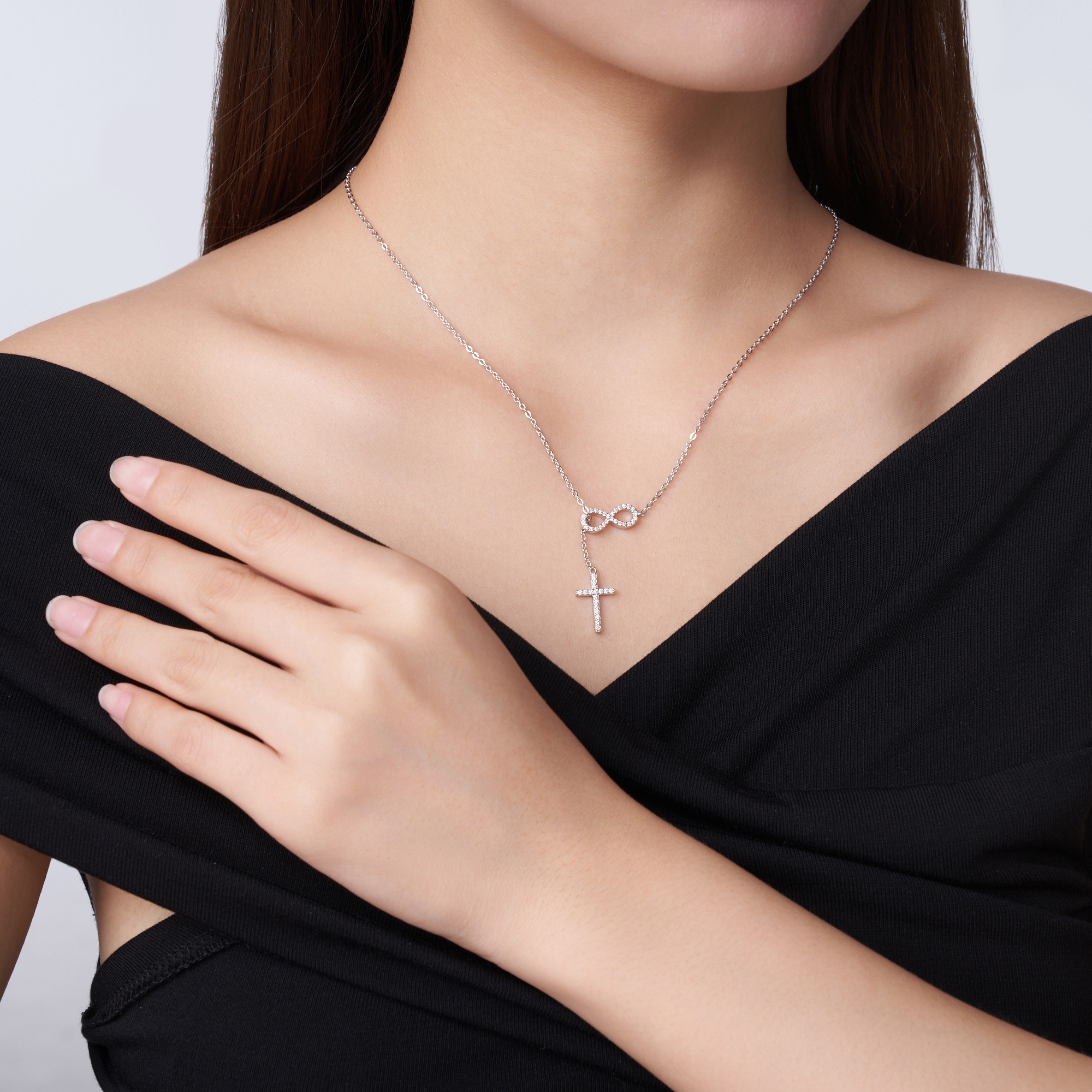 Sterling Silver Infinity Cross Necklace D Color VVS1 Moissanite Infinity Cross Pendant