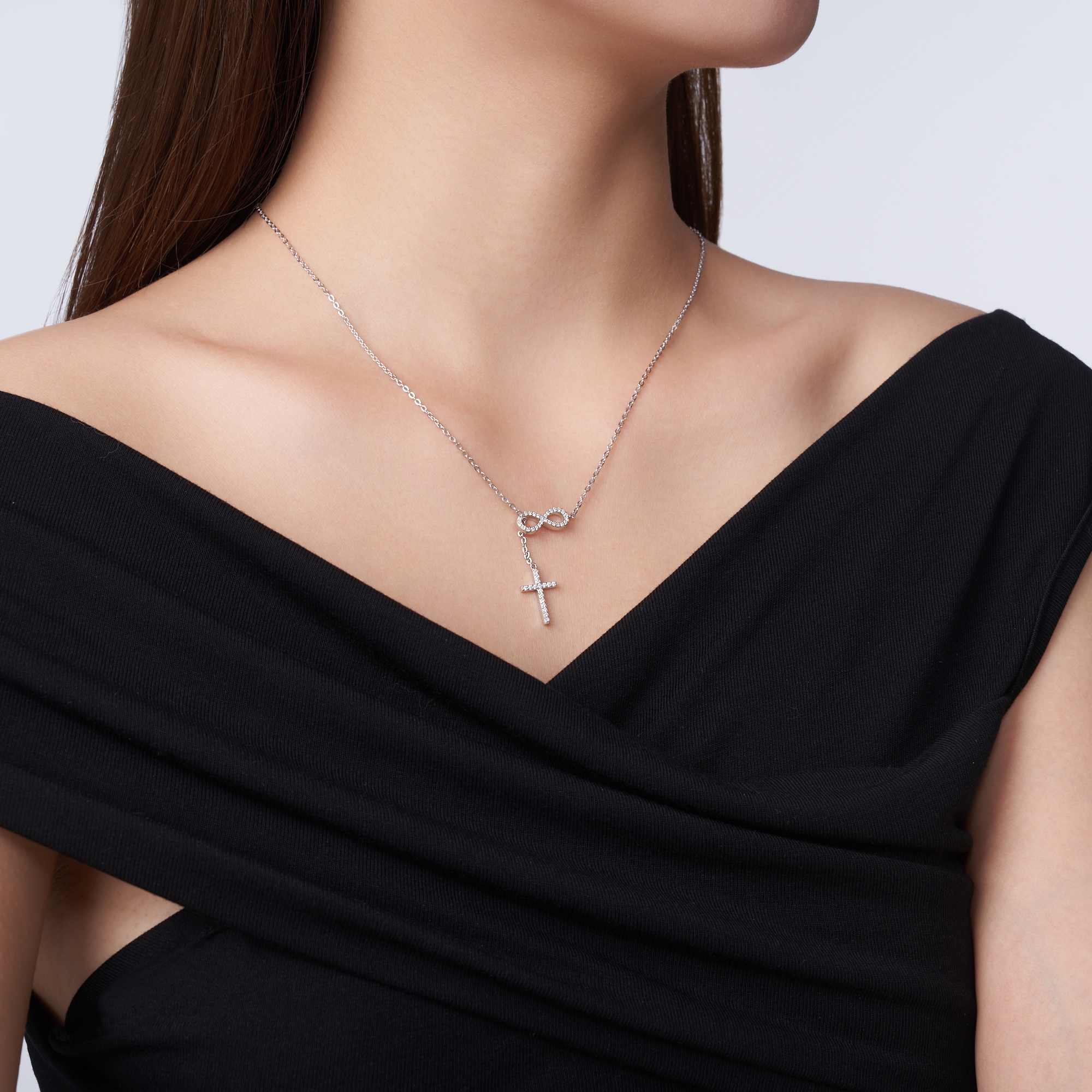 Sterling Silver Infinity Cross Necklace D Color VVS1 Moissanite Infinity Cross Pendant