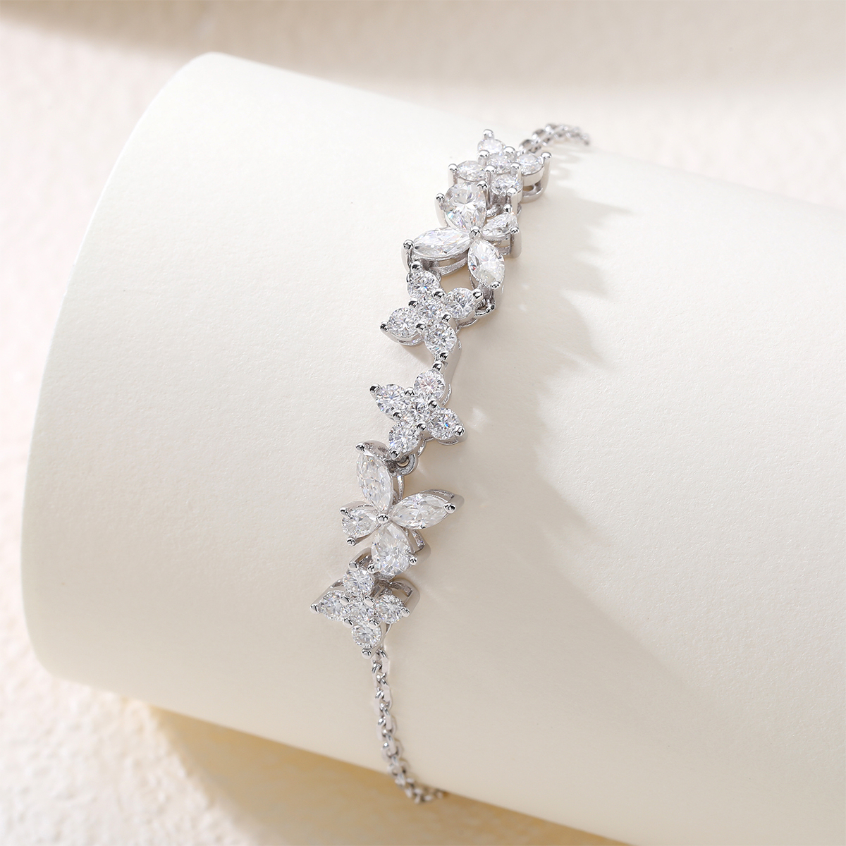 Sterling Silver Lab-Grown Gemstone Butterfly Bracelet 16cm Blue P Ink Moissanite Platinum