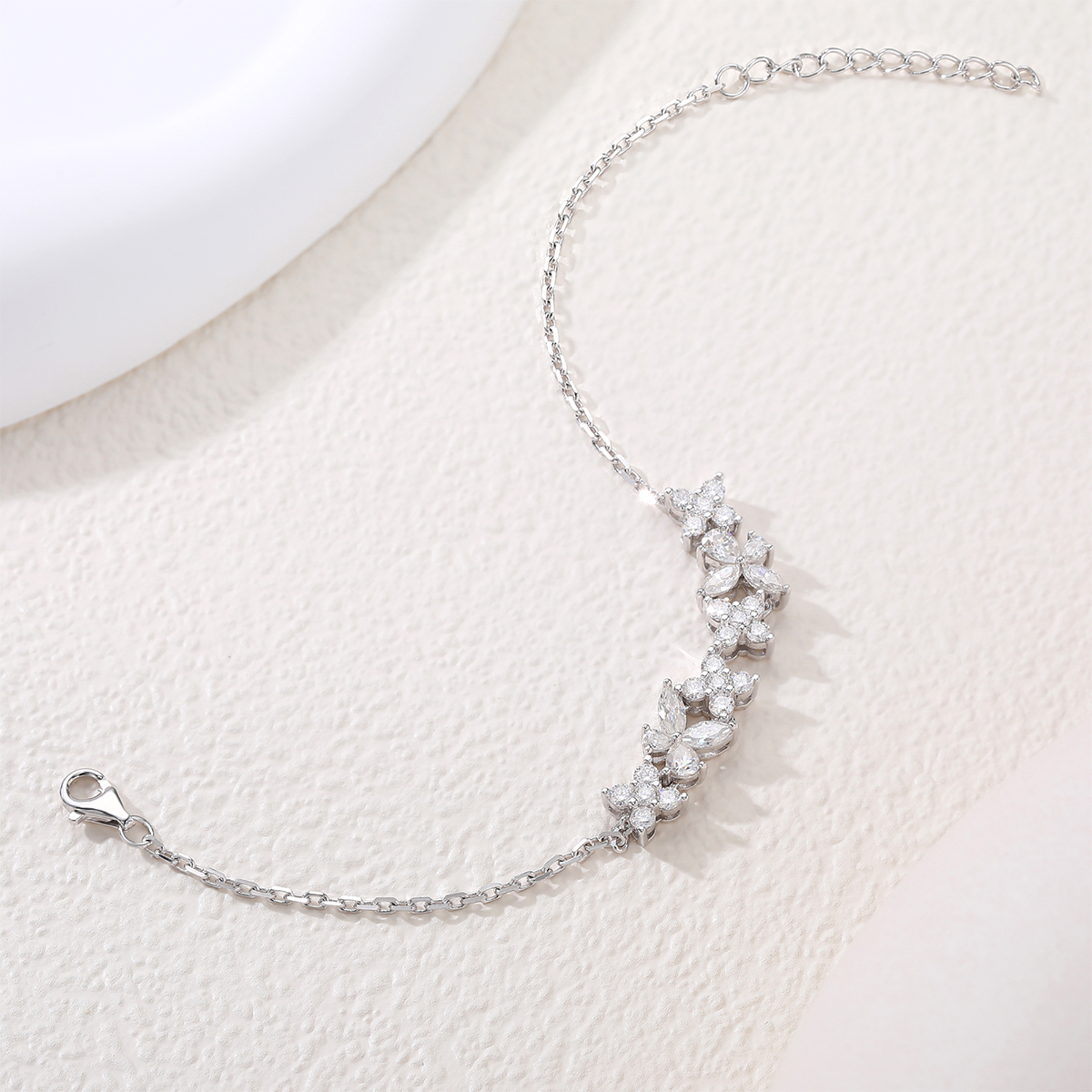 Sterling Silver Lab-Grown Gemstone Butterfly Bracelet 16cm Blue P Ink Moissanite Platinum