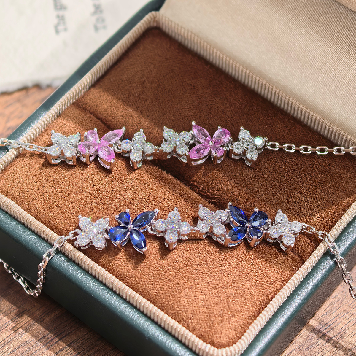 Sterling Silver Lab-Grown Gemstone Butterfly Bracelet 16cm Blue P Ink Moissanite Platinum
