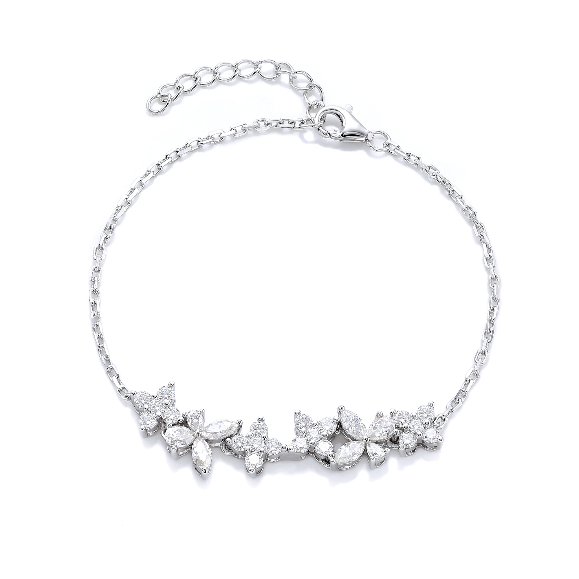 Sterling Silver Lab-Grown Gemstone Butterfly Bracelet 16cm Blue P Ink Moissanite Platinum
