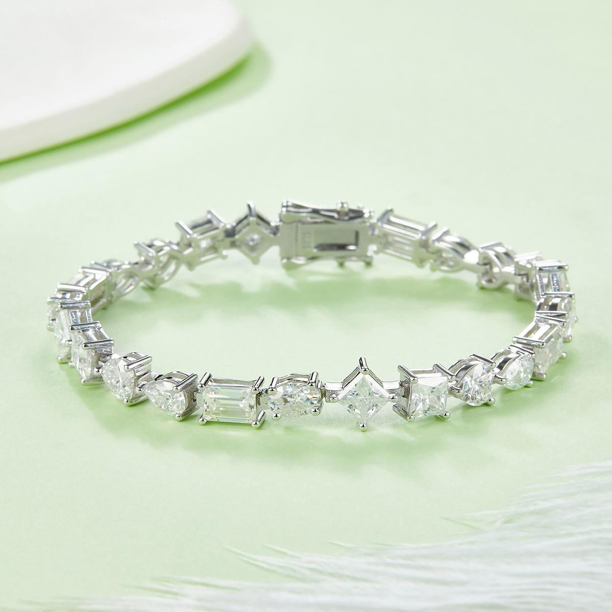 Sterling Silver Mixed Cut Moissanite Tennis Bracelet D Color VVS1 GRA Certified 16-18-20cm