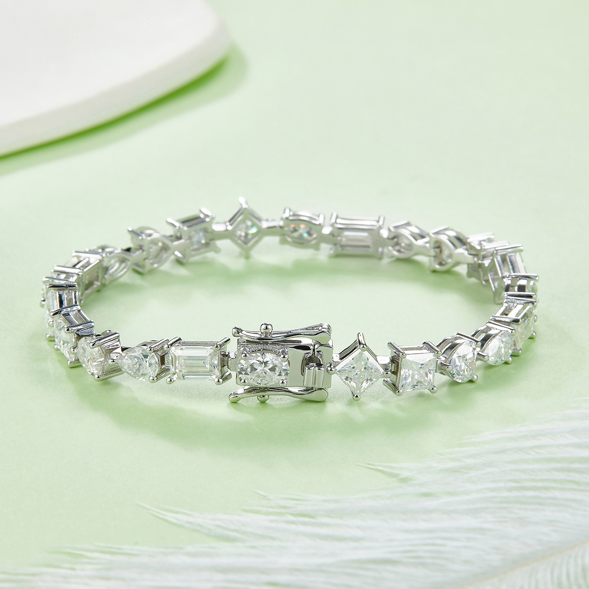 Sterling Silver Mixed Cut Moissanite Tennis Bracelet D Color VVS1 GRA Certified 16-18-20cm