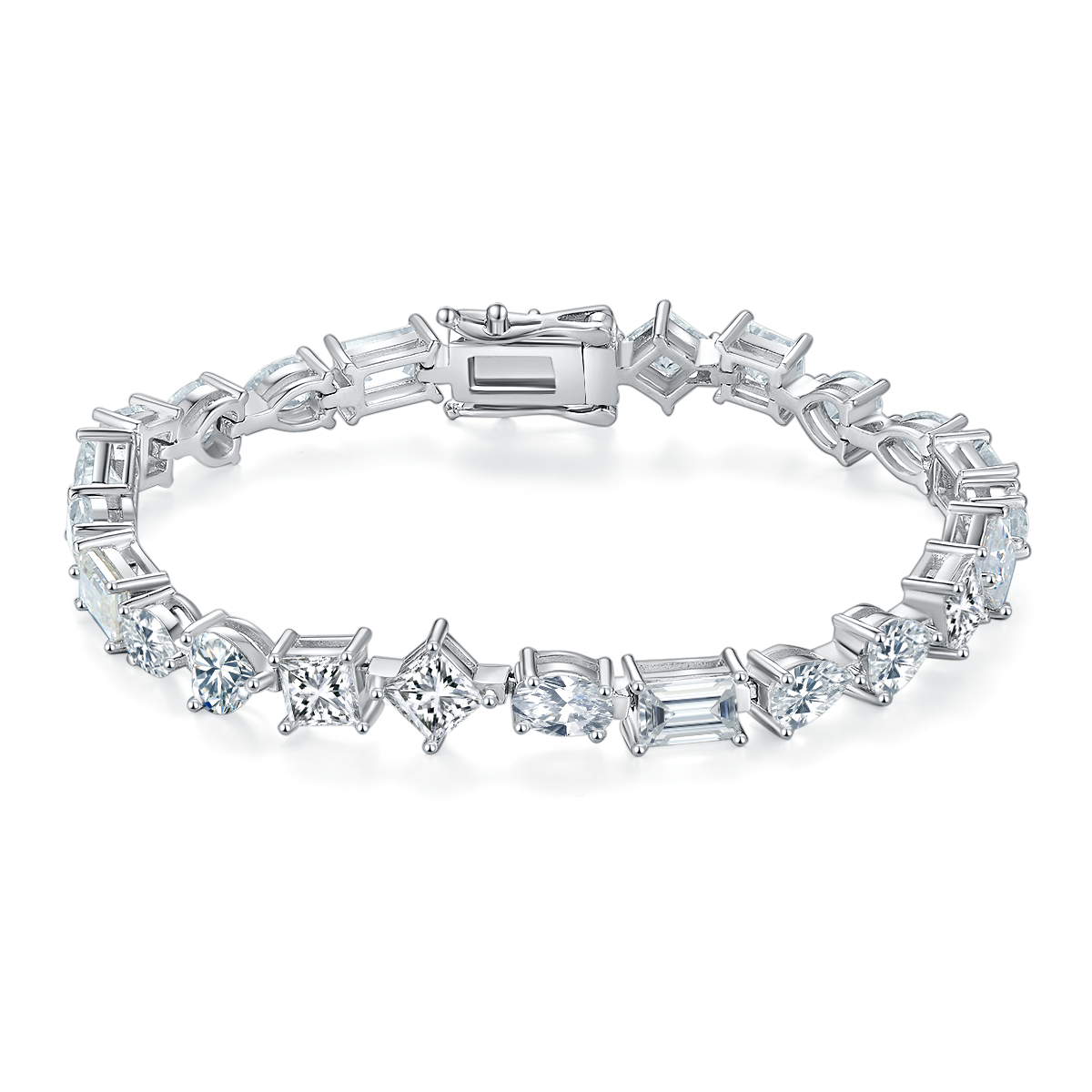 Sterling Silver Mixed Cut Moissanite Tennis Bracelet D Color VVS1 GRA Certified 16-18-20cm