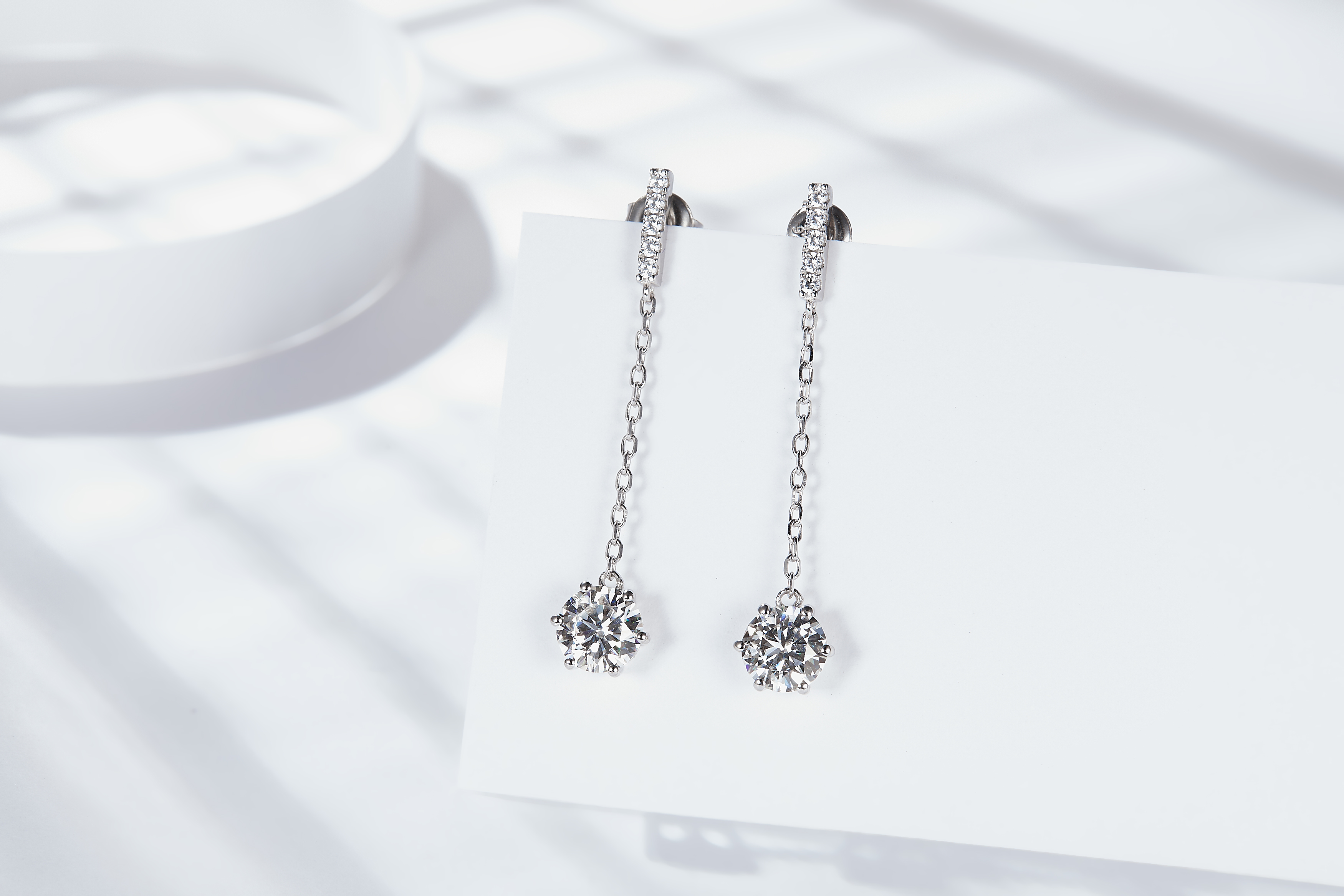 Sterling Silver Moissanite Chain Dangle Earrings 0.5 Or1CT Platinum Plated Long Drop
