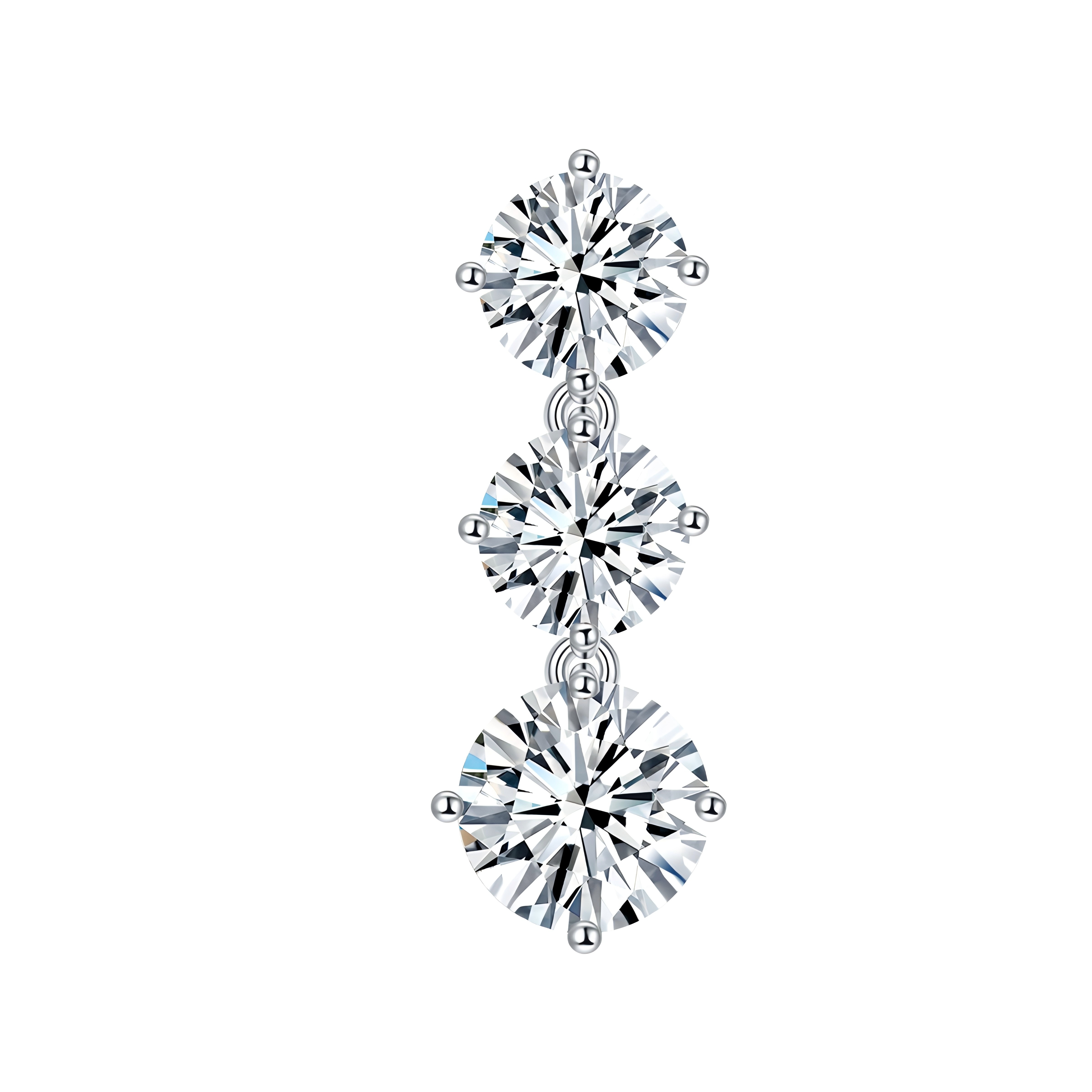 Sterling Silver Moissanite Dangle Earrings 3-Stone Round Cut Vertical Drop Earrings With