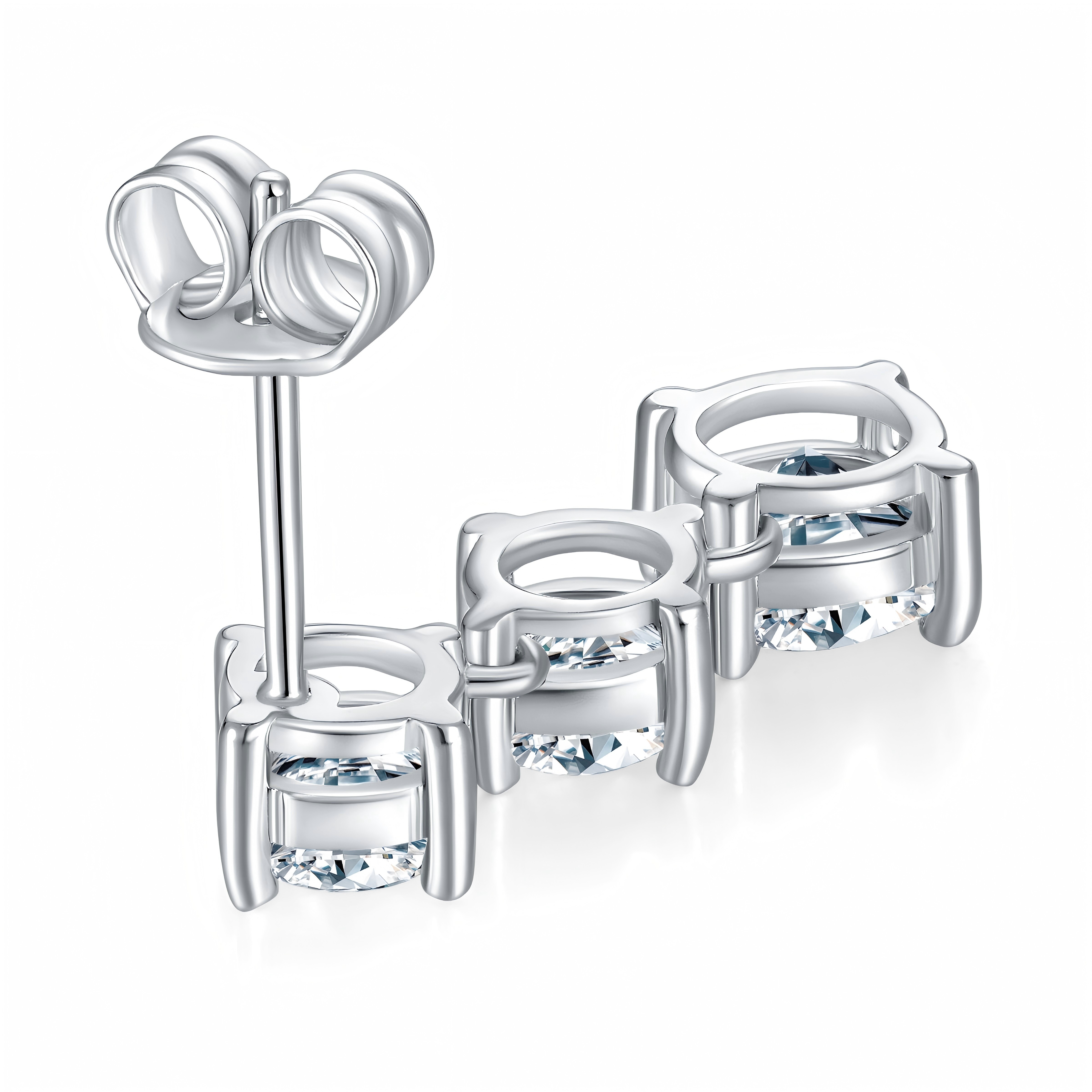 Sterling Silver Moissanite Dangle Earrings 3-Stone Round Cut Vertical Drop Earrings With