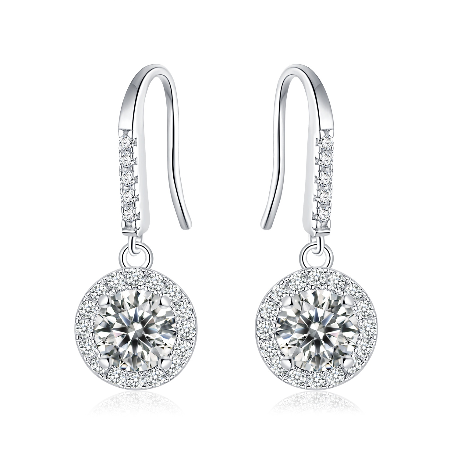 Viseće minđuše od sterling srebra Moissanite Halo 0,5 Or1CT Platinum Platinum Long Drop