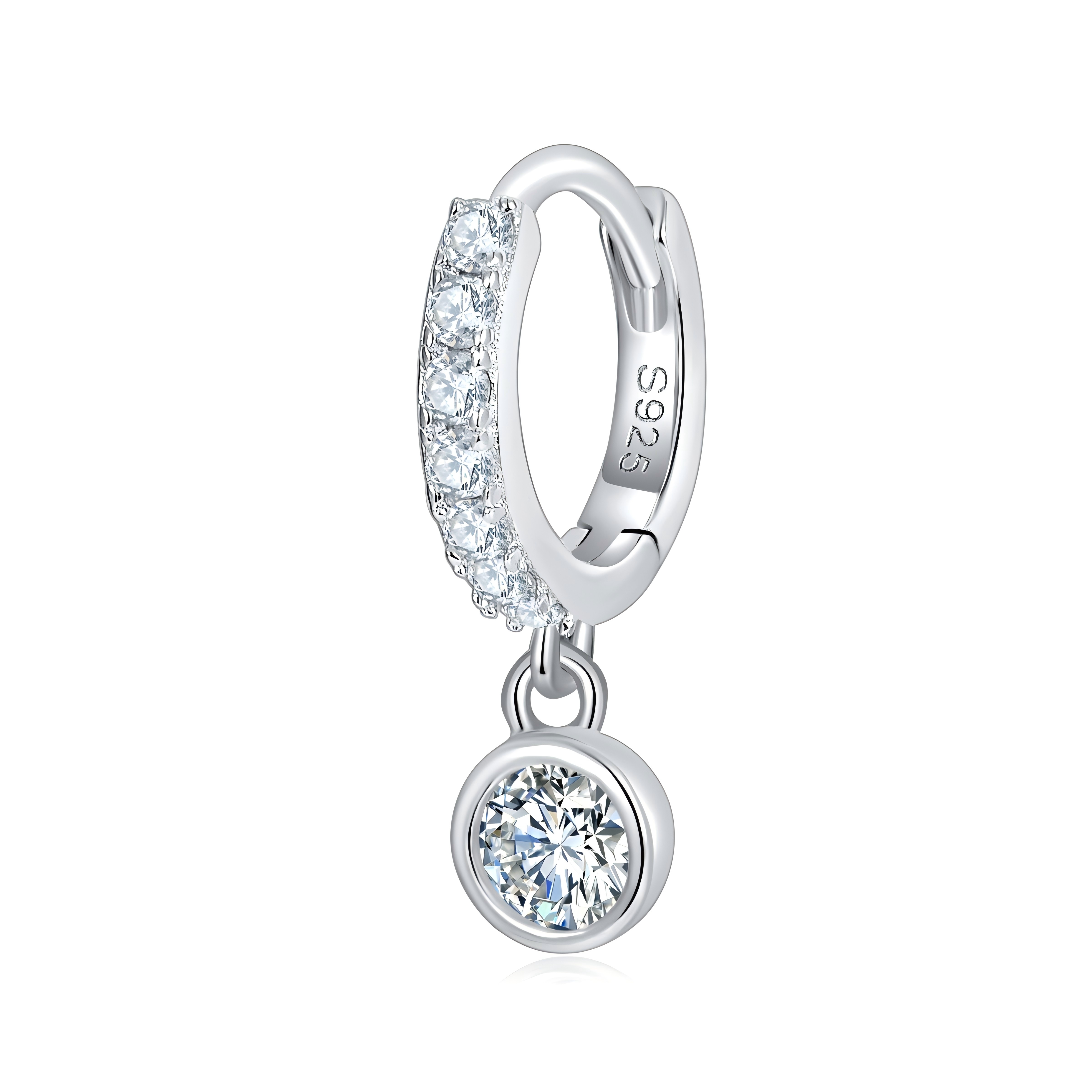 Sterling Silver Moissanite Hoop Earrings Pave Huggie Hoop Dangle With GRA Certificate
