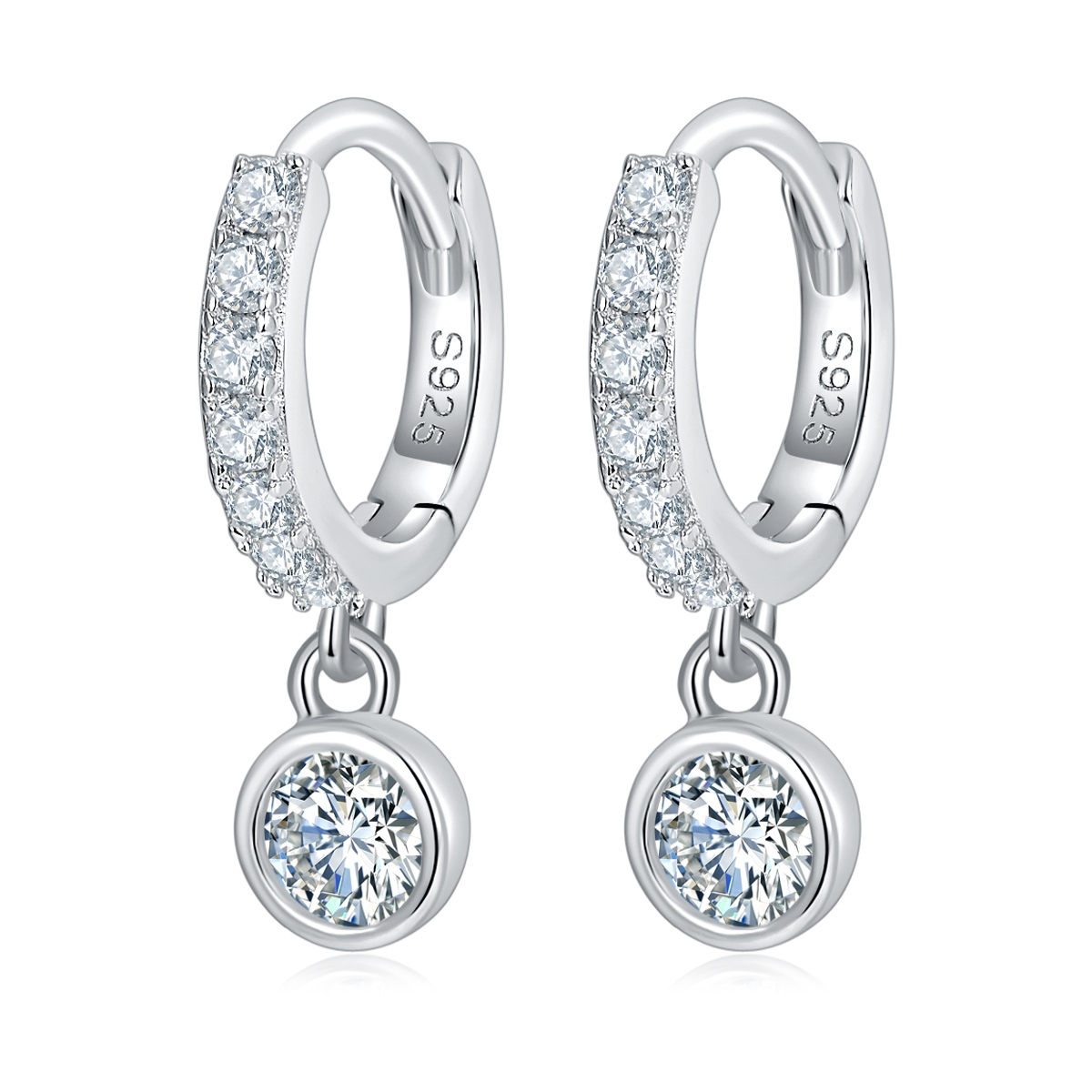 Sterling Silver Moissanite Hoop Earrings Pave Huggie Hoop Dangle With GRA Certificate