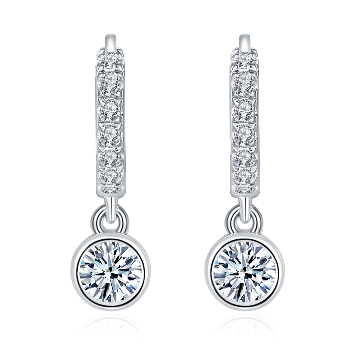 Sterling Silver Moissanite Hoop Earrings Pave Huggie Hoop Dangle With GRA Certificate