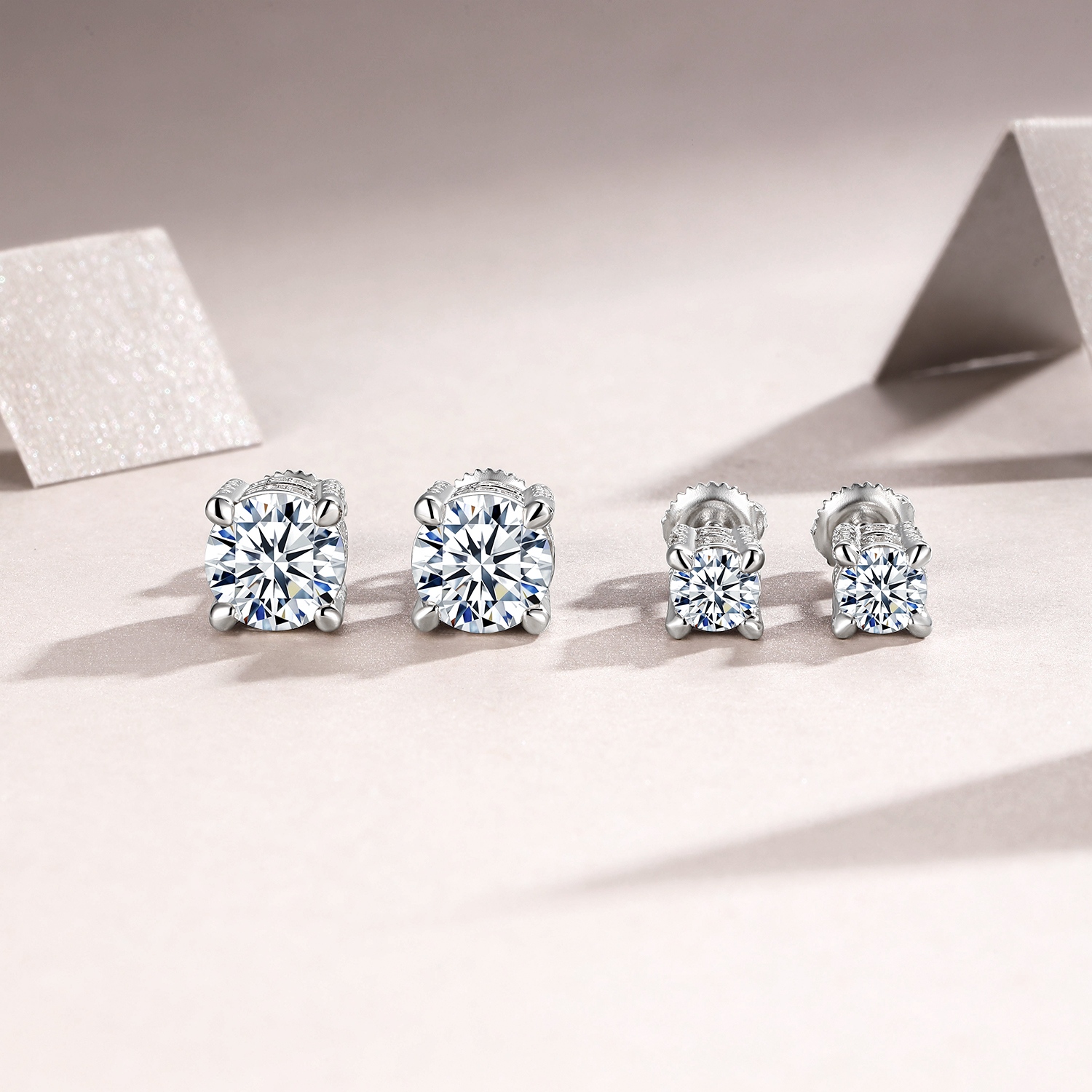 Sterling Silver Moissanite Stud Earrings, 0.5&2ct D-VVS1 4-Prong Basket Pave With Screw