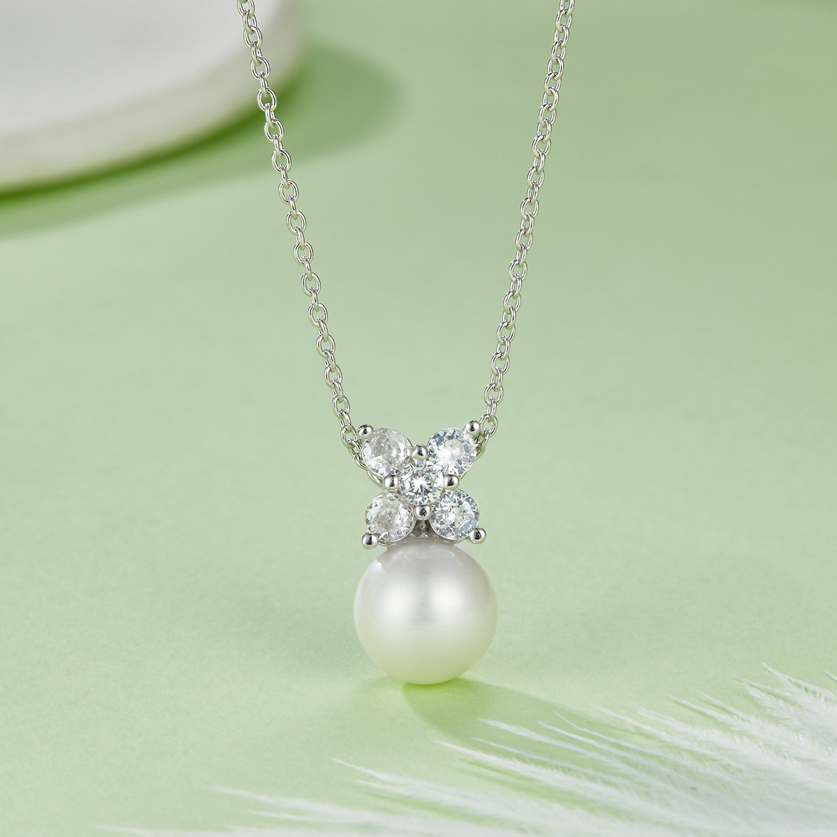 Sterling Silver Natural Freshwater Pearl Necklace Earrings Set Butterfly Flower Design
