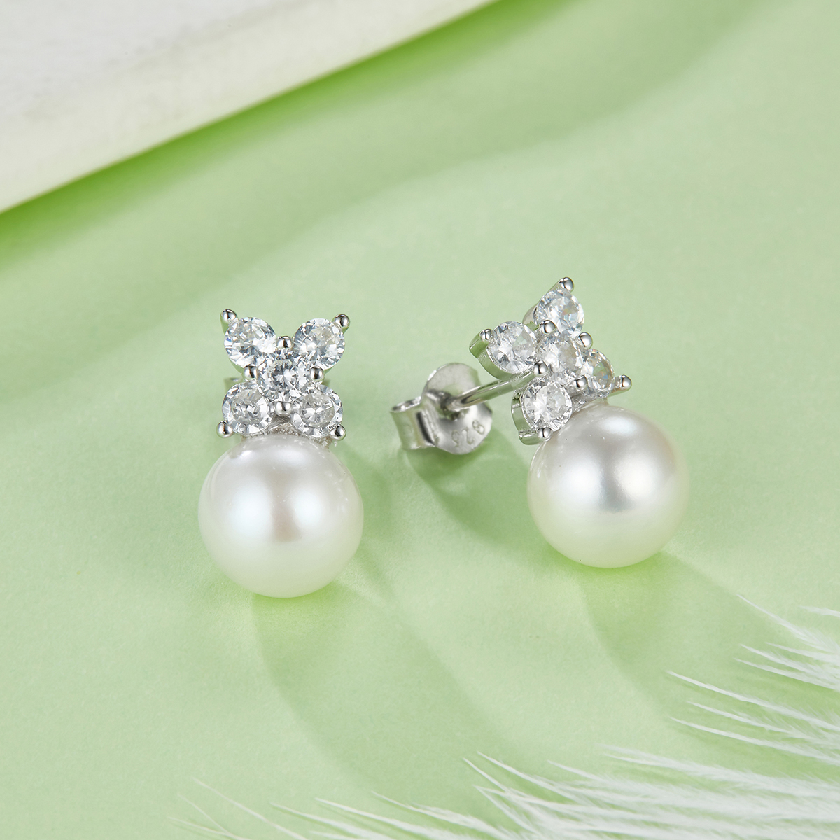 Sterling Silver Natural Freshwater Pearl Necklace Earrings Set Butterfly Flower Design