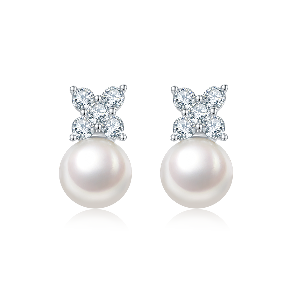 Sterling Silver Natural Freshwater Pearl Necklace Earrings Set Butterfly Flower Design