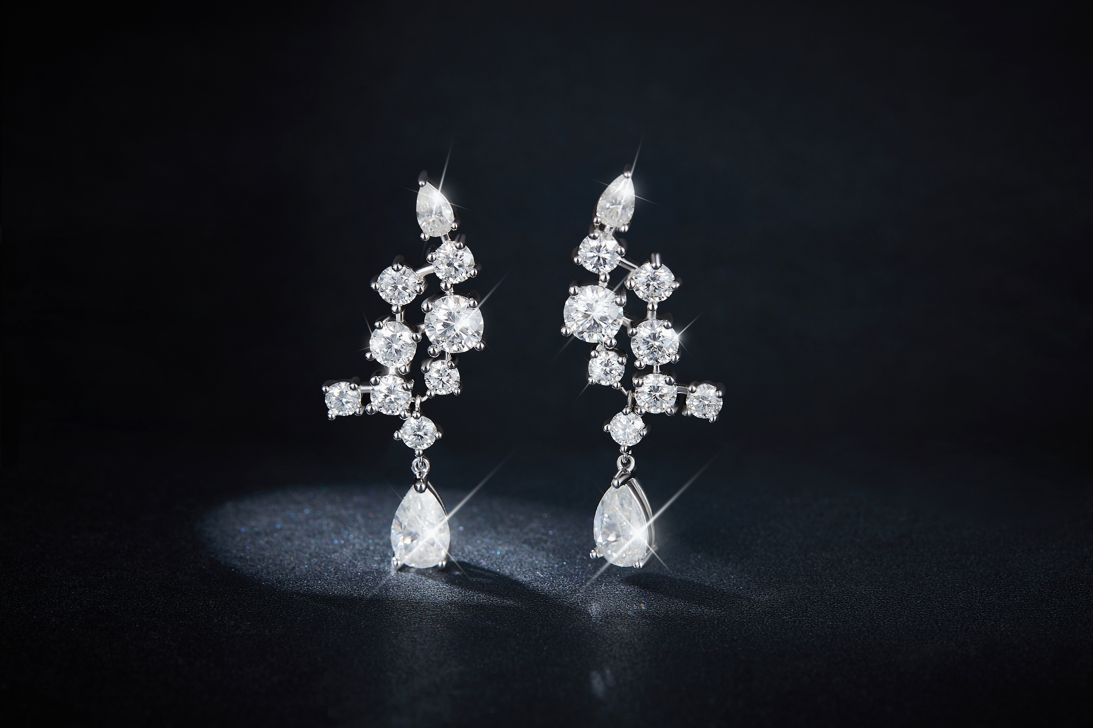 Sterling Silver Pear Cut Moissanite Crawler Earrings 5x8mm Teardrop Climber Dangle With