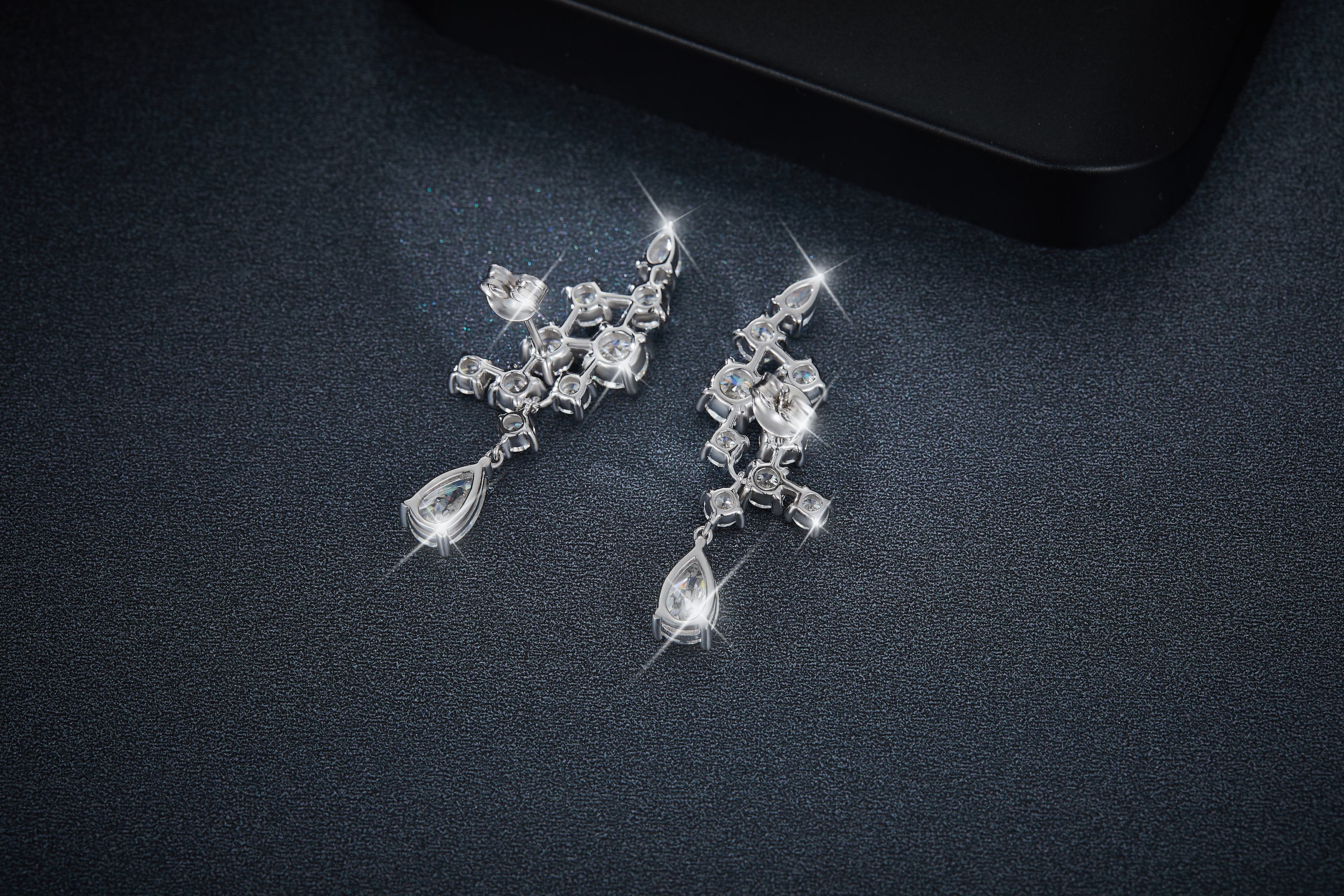 Sterling Silver Pear Cut Moissanite Crawler Earrings 5x8mm Teardrop Climber Dangle With