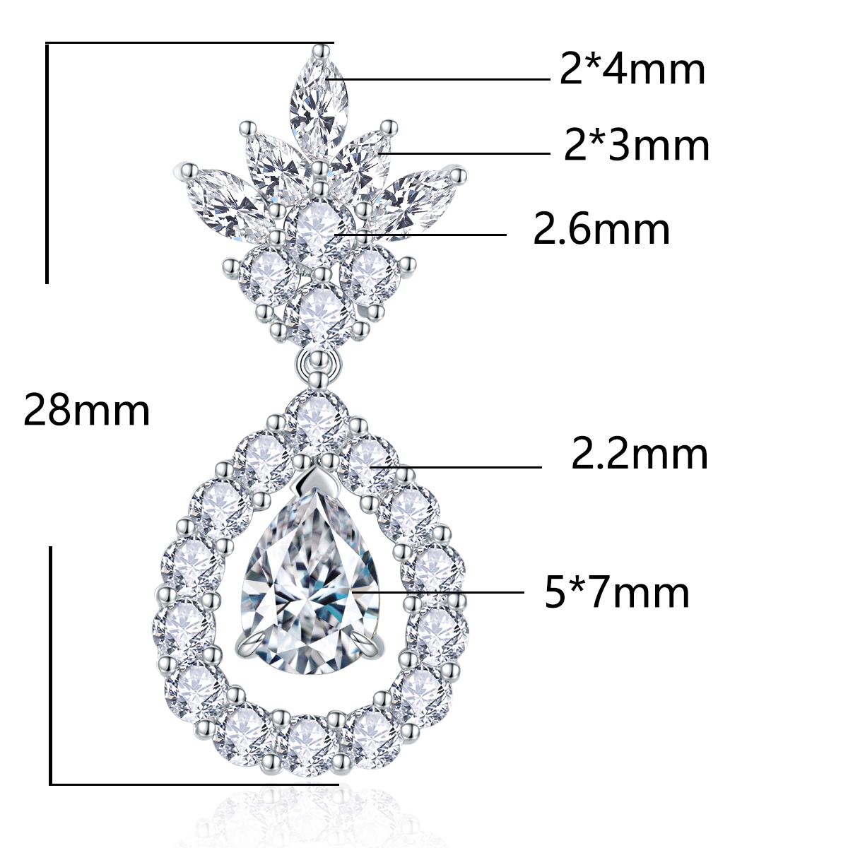 Sterling Silver Pear Cut Moissanite Dangle Earrings 5x7mm Teardrop Cluster Earrings With