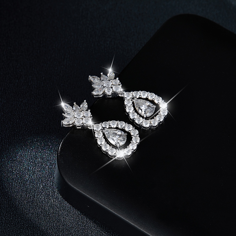 Sterling Silver Pear Cut Moissanite Dangle Earrings 5x7mm Teardrop Cluster Earrings With