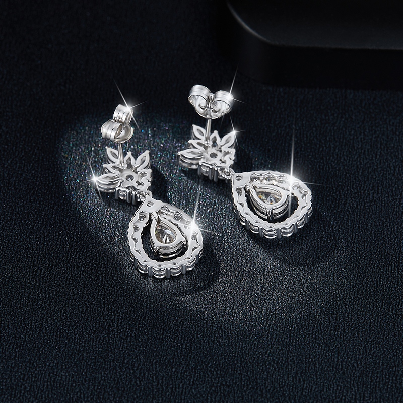 Sterling Silver Pear Cut Moissanite Dangle Earrings 5x7mm Teardrop Cluster Earrings With