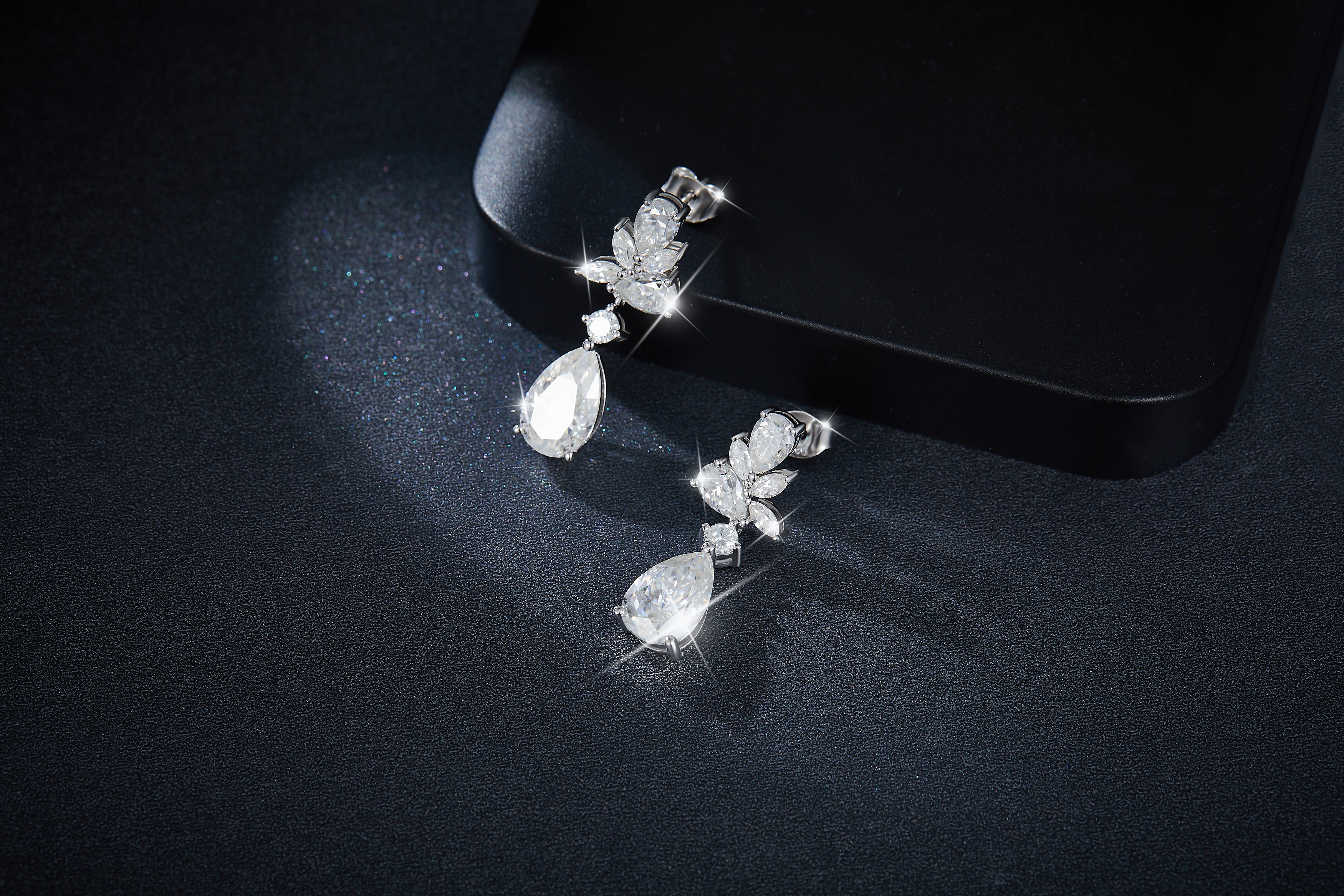 Sterling Silver Pear Cut Moissanite Dangle Earrings 7x11mm Elegant Floral Cluster Drop