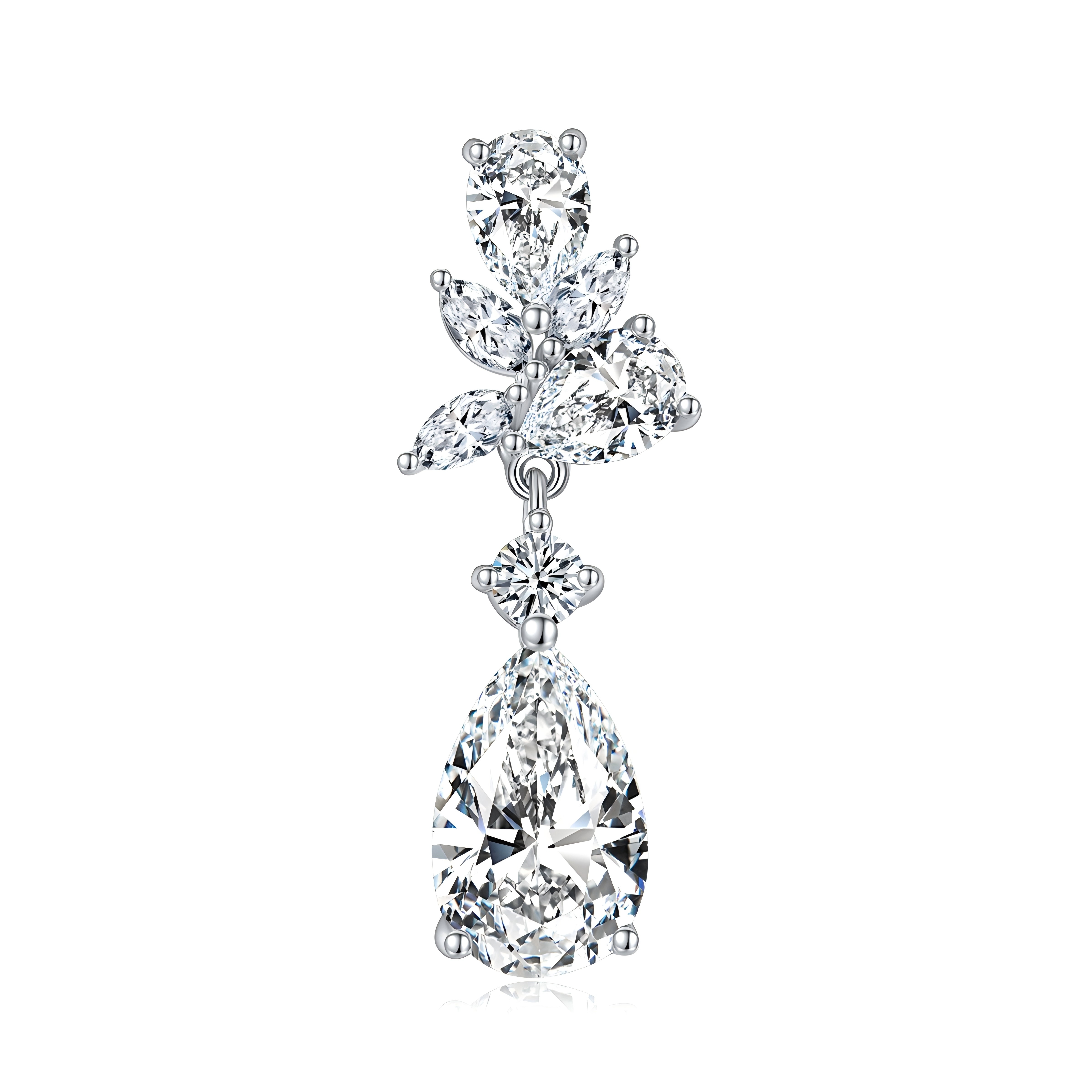 Sterling Silver Pear Cut Moissanite Dangle Earrings 7x11mm Elegant Floral Cluster Drop