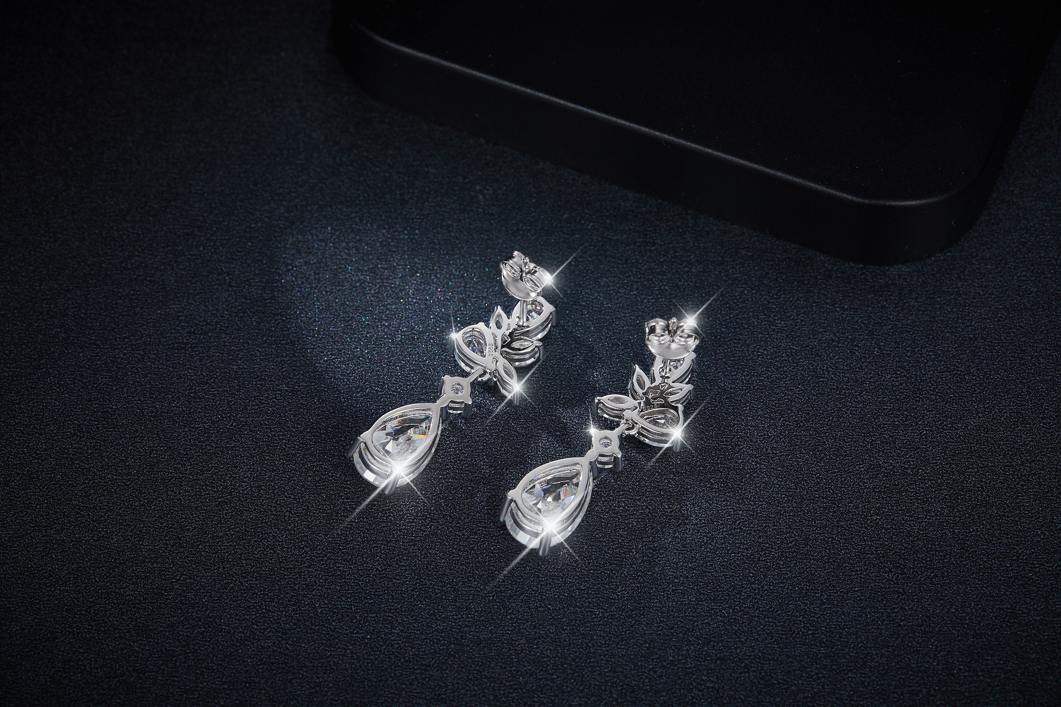 Sterling Silver Pear Cut Moissanite Dangle Earrings 7x11mm Elegant Floral Cluster Drop