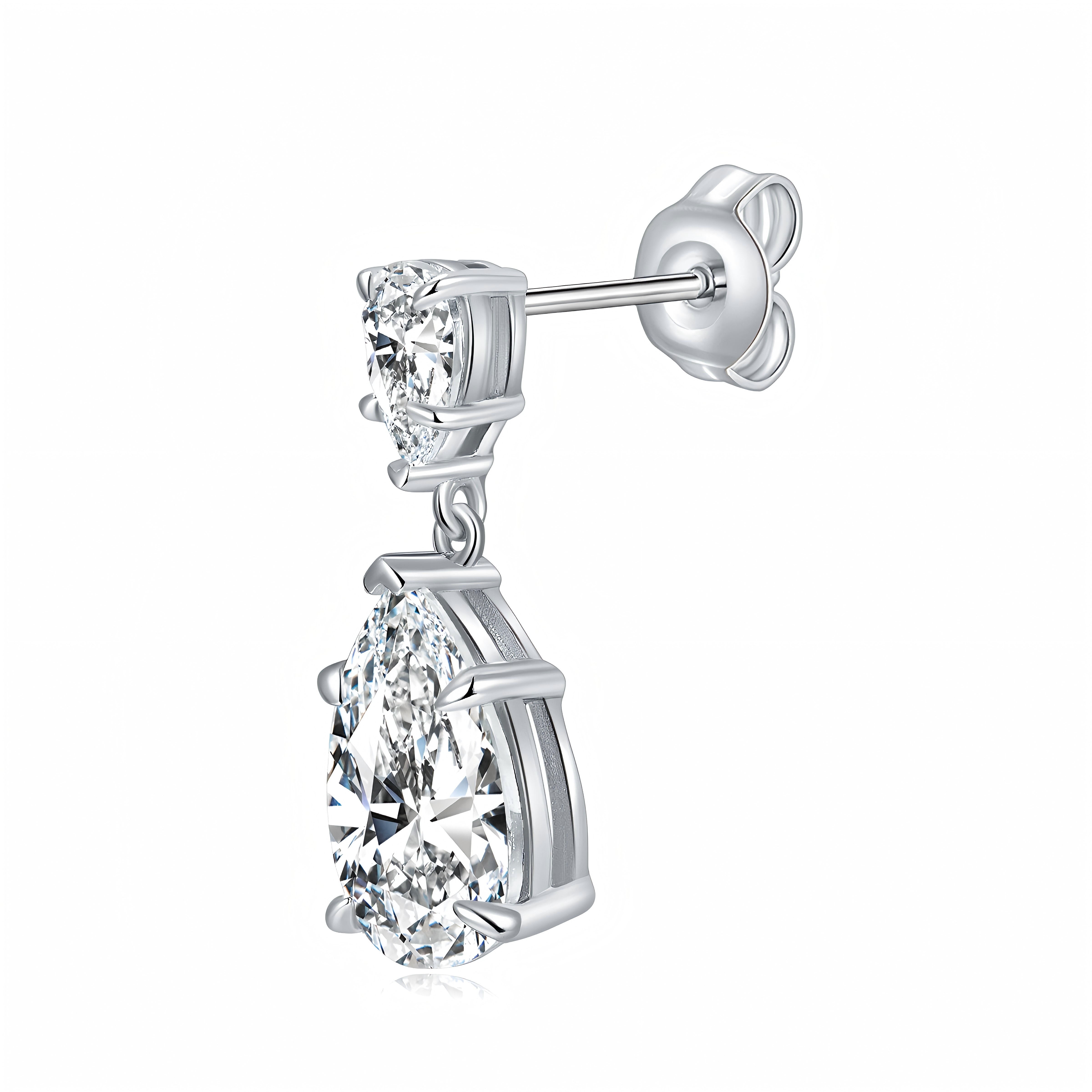 Sterling Silver Pear Cut Moissanite Dangle Earrings 7x11mm Teardrop Double Stone Drop