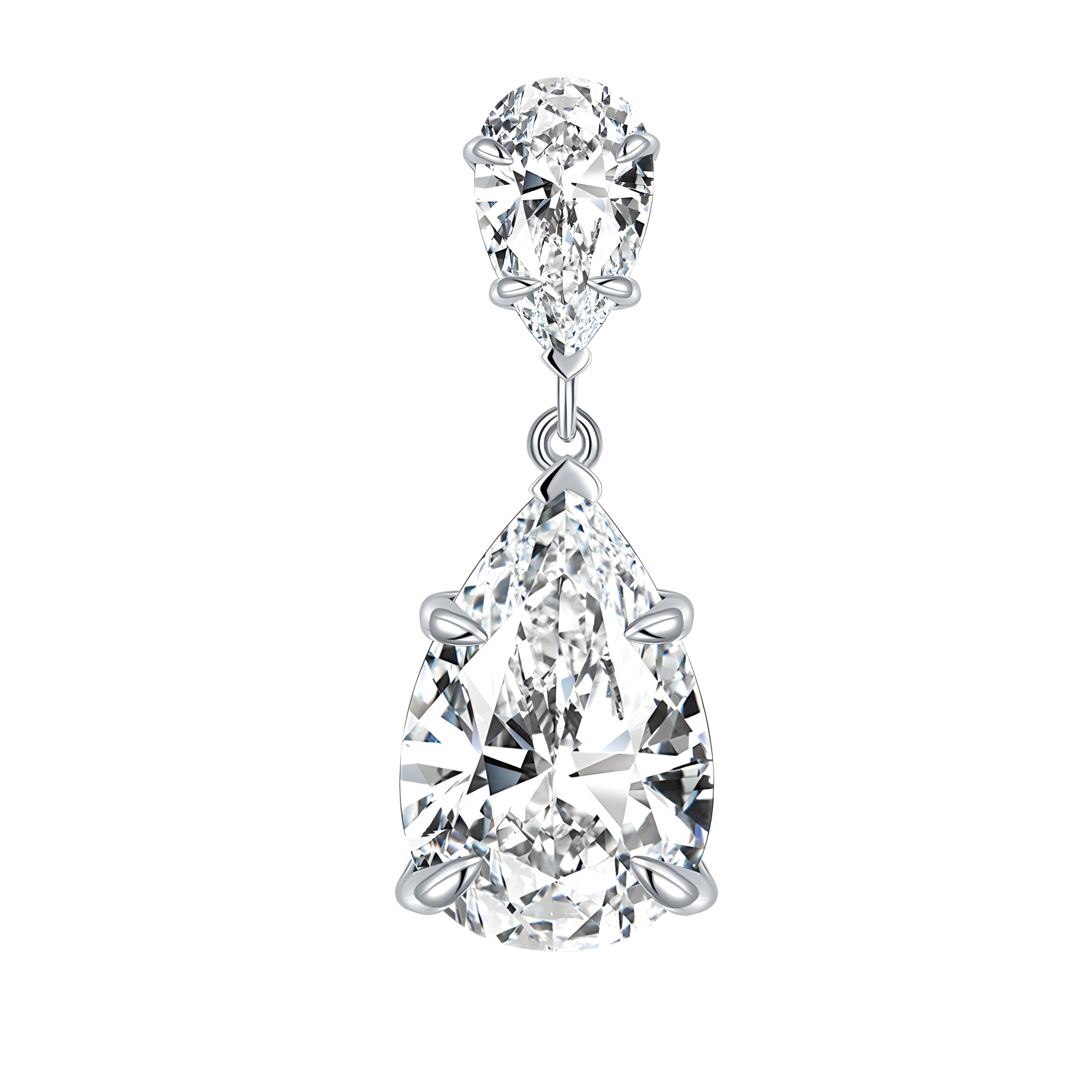Sterling Silver Pear Cut Moissanite Dangle Earrings 7x11mm Teardrop Double Stone Drop