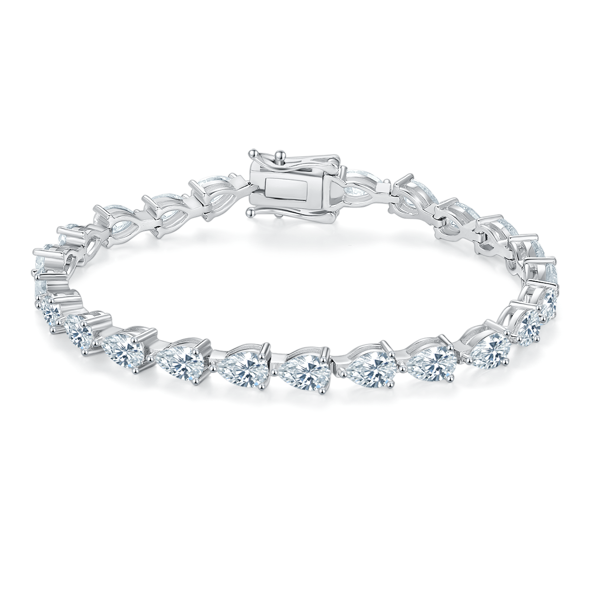 Sterling Silver Pear Cut Moissanite Tennis Bracelet 6x4mm D Color VVS1 16-18-20cm GRA
