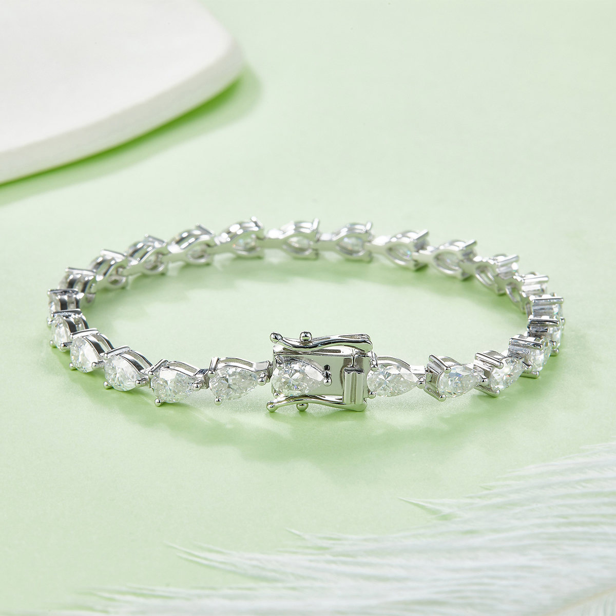 Sterling Silver Pear Cut Moissanite Tennis Bracelet 6x4mm D Color VVS1 16-18-20cm GRA