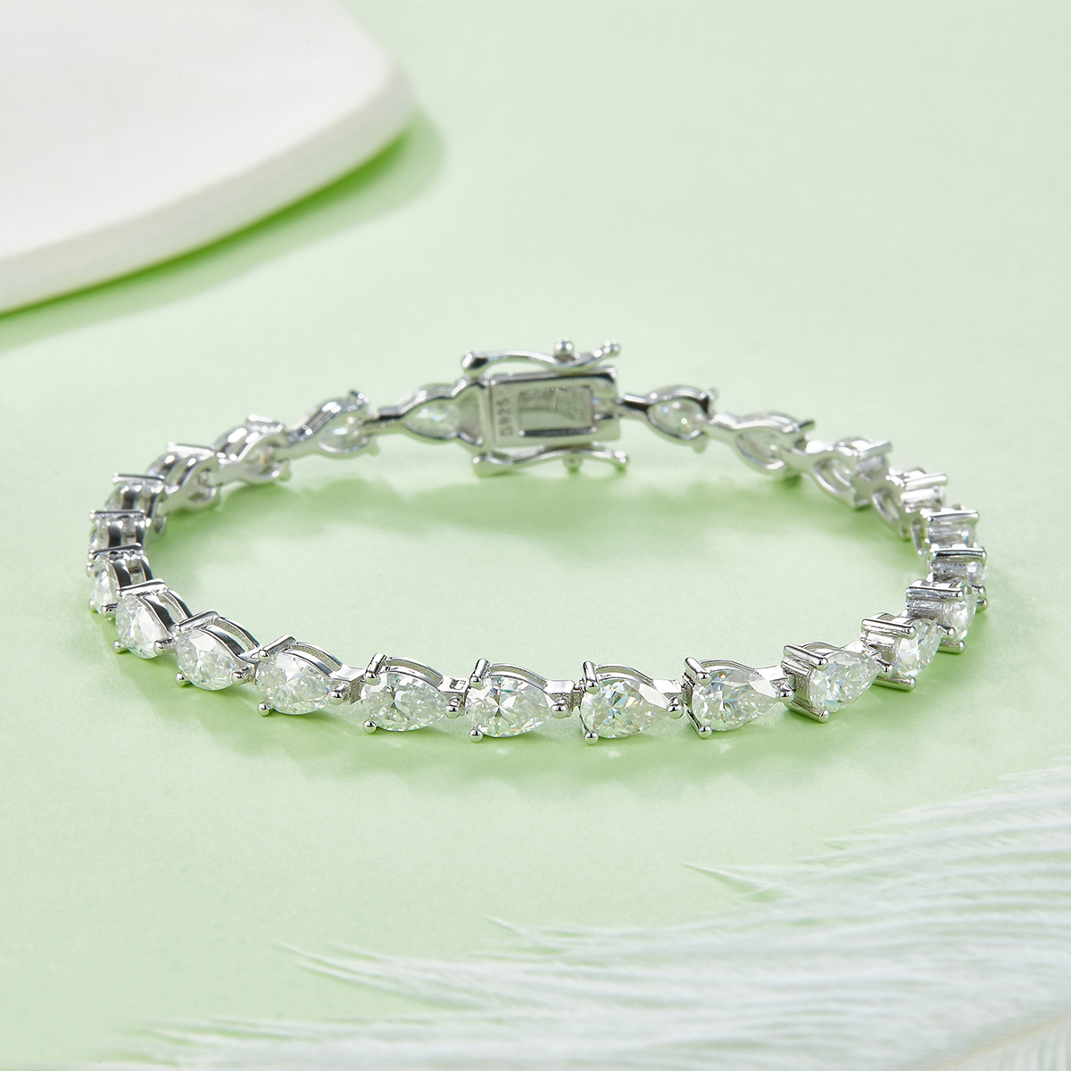 Sterling Silver Pear Cut Moissanite Tennis Bracelet 6x4mm D Color VVS1 16-18-20cm GRA