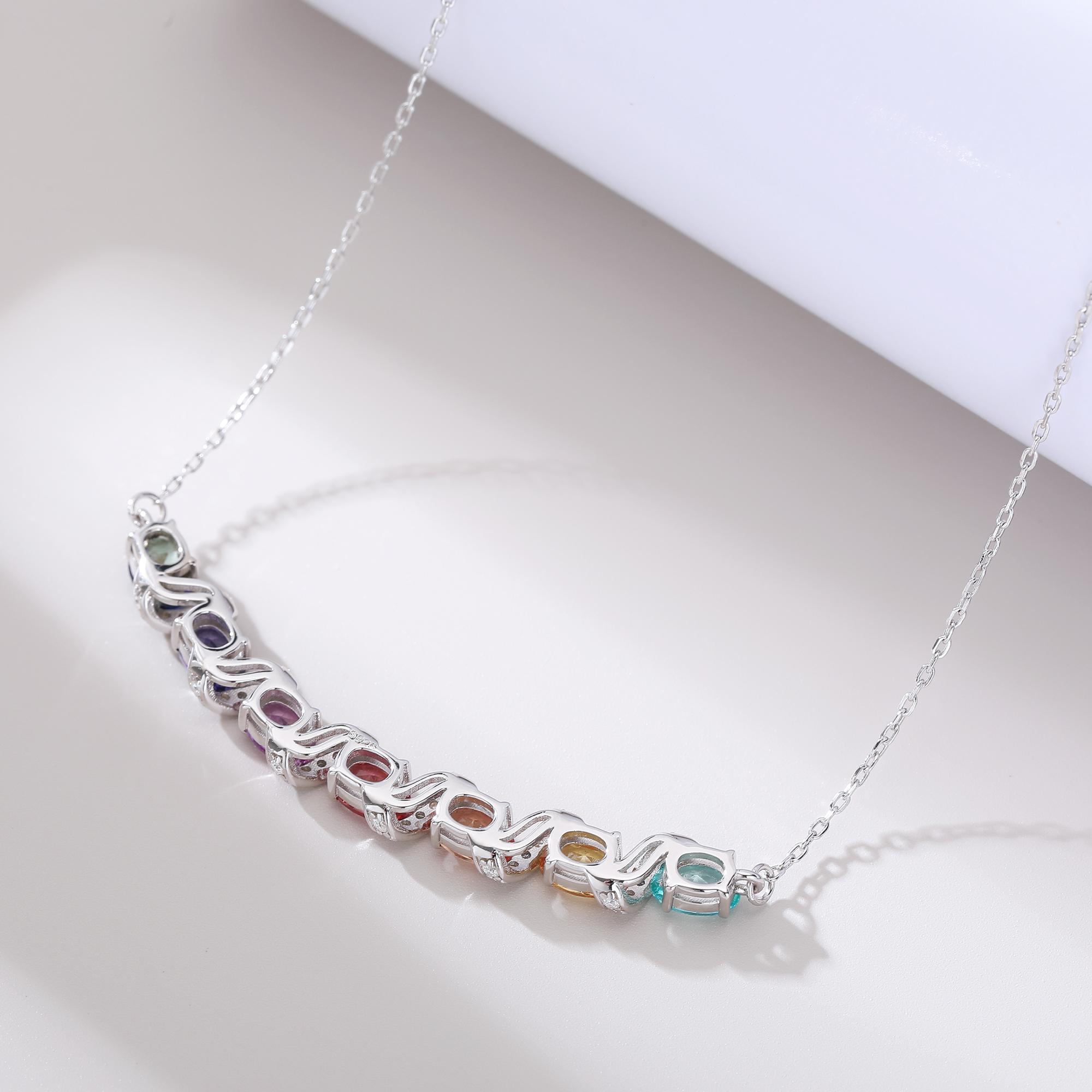 Sterling Silver Rainbow Lab-Grown Gemstone Necklace 45cm Oval Cut With D Color VVS1