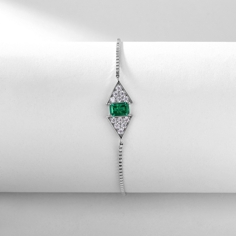 Sterling Silver Rectangle 6x4mm Lab-Grown Emerald Ruby Bracelet 22cm Slider Adjustable